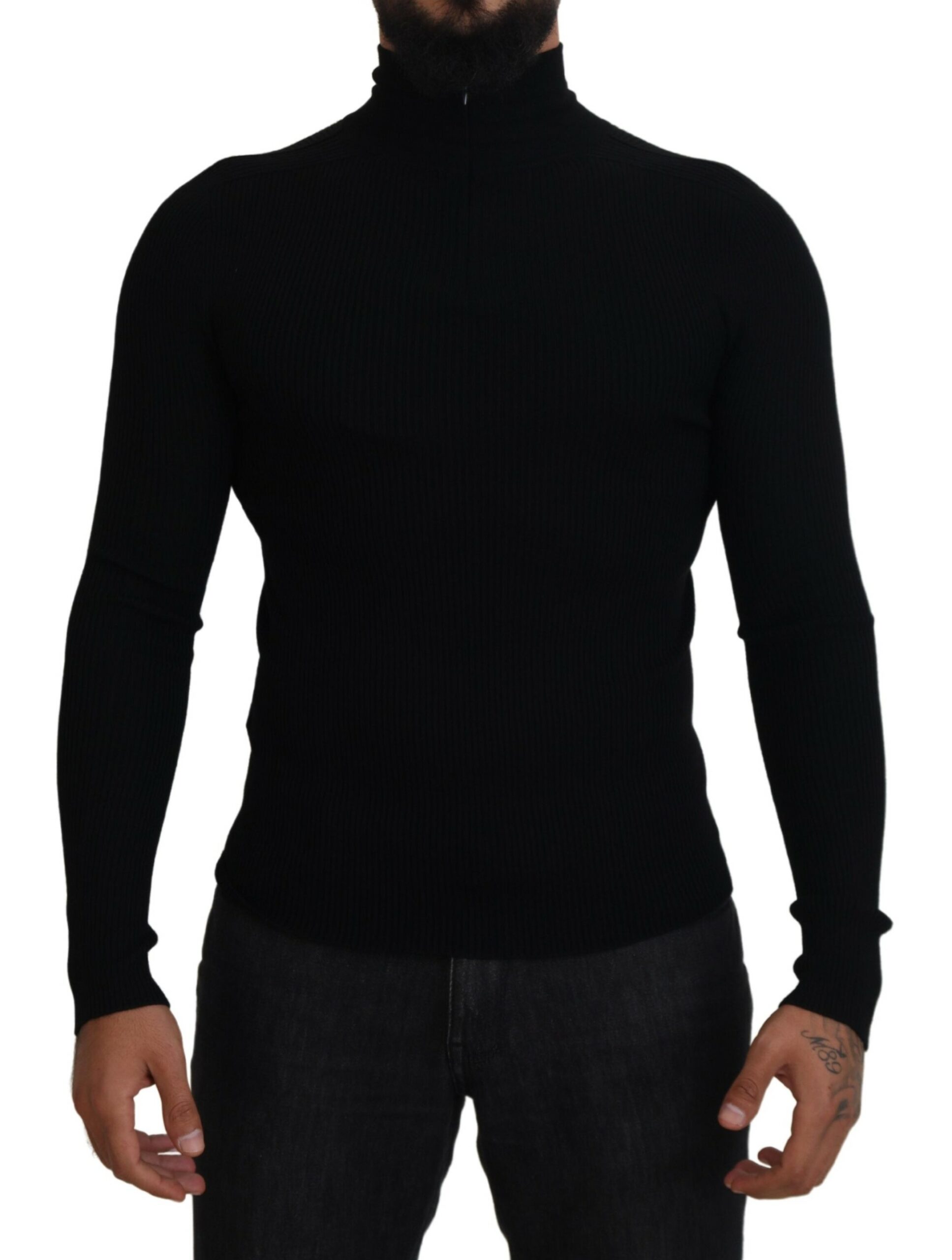 Dolce & Gabbana Schwarzer Rollkragenpullover mit halbem Reißverschluss