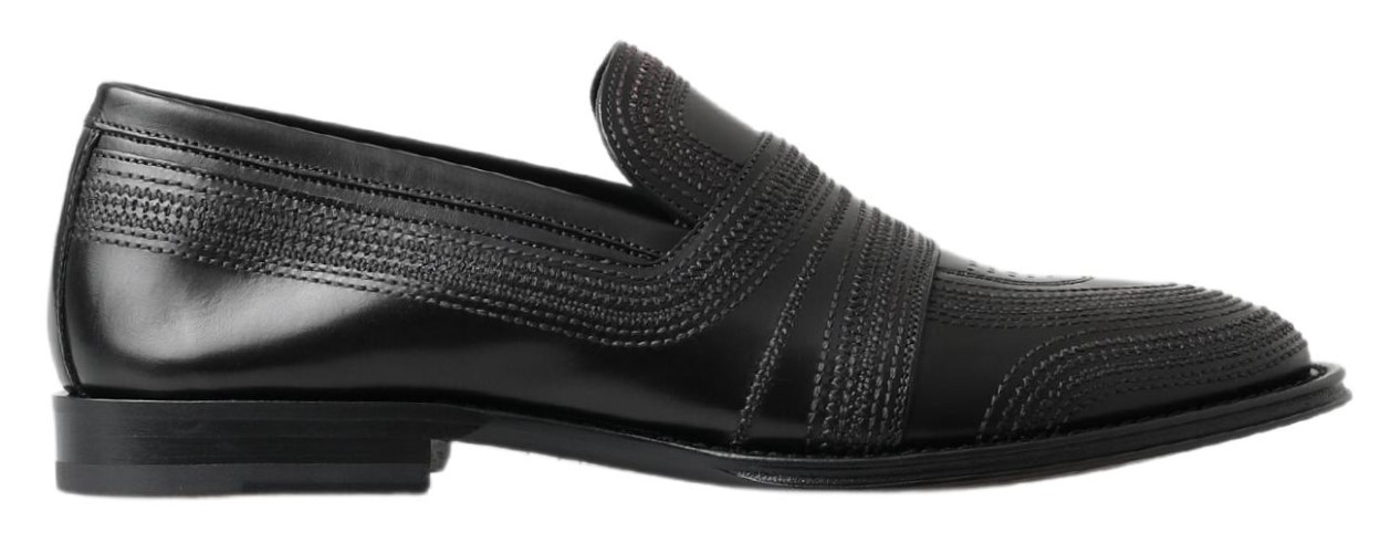 Dolce & Gabbana Schwarzes Leder Slipper Loafers Genähte Schuhe
