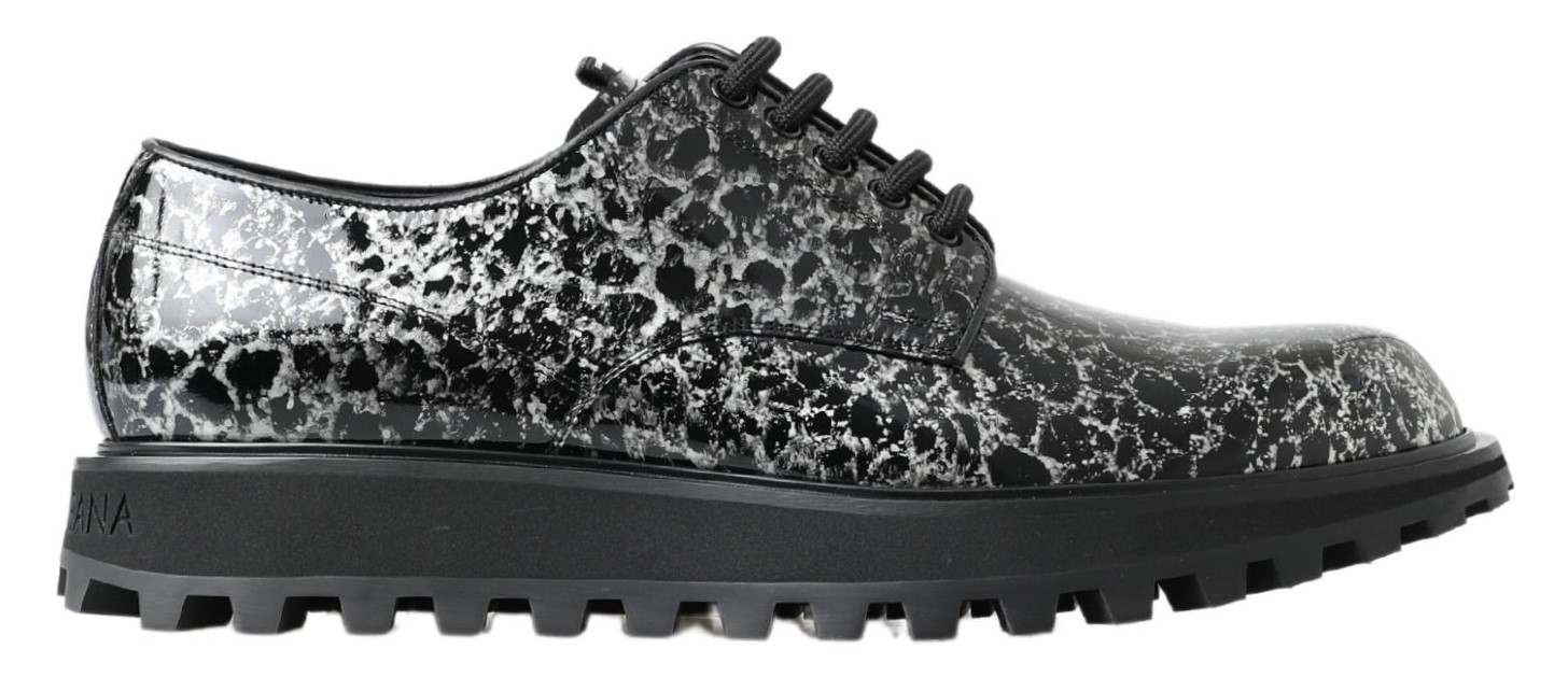 Dolce & Gabbana Schwarz Weiß Derby Lackleder Schuhe