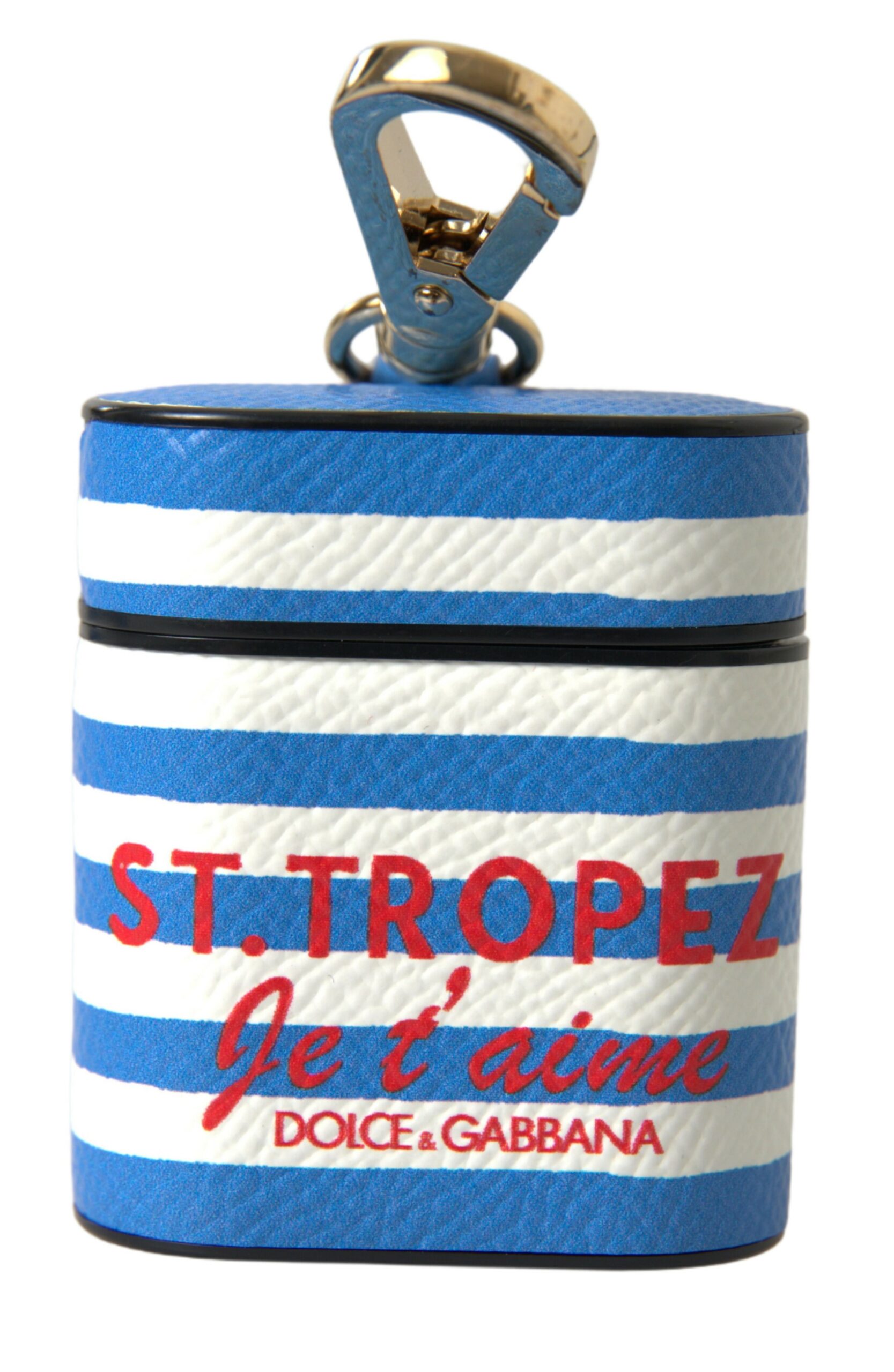 Dolce & Gabbana Blauer Streifen Dauphine Leder Logo Druck Airpod Tasche