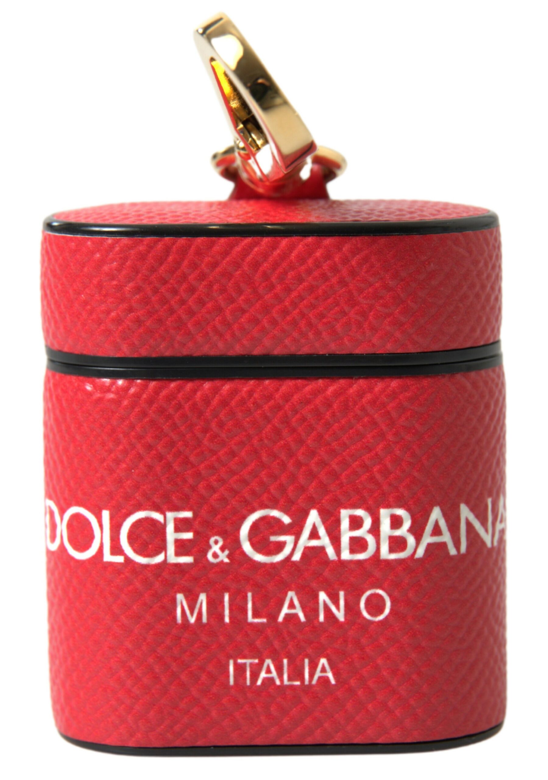 Dolce & Gabbana Rotes Leder Gold-Ton Metall Logo Druck Airpods Fall