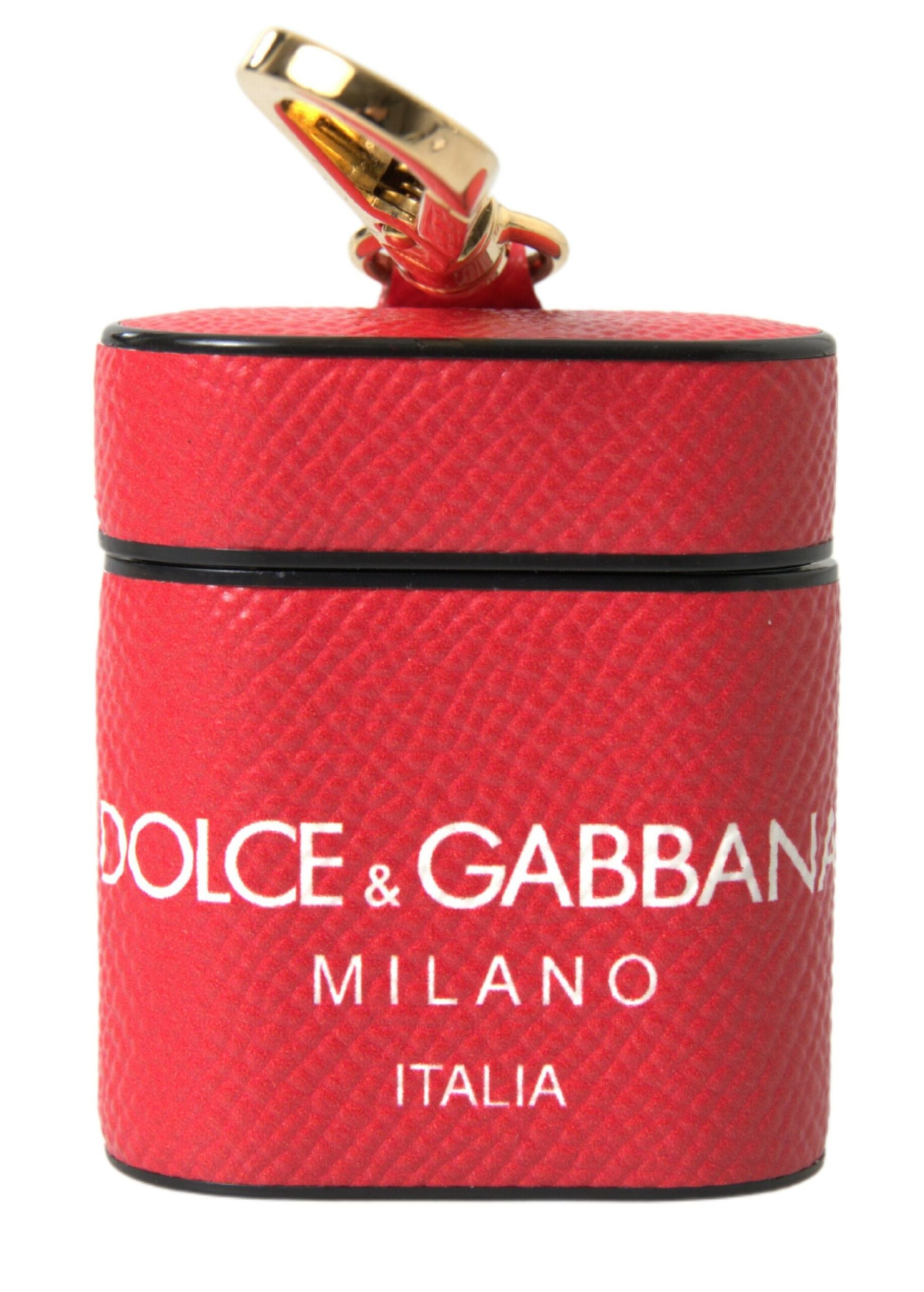 Dolce & Gabbana Rotes Leder Gold-Ton Metall Logo Druck Riemen Airpods Fall