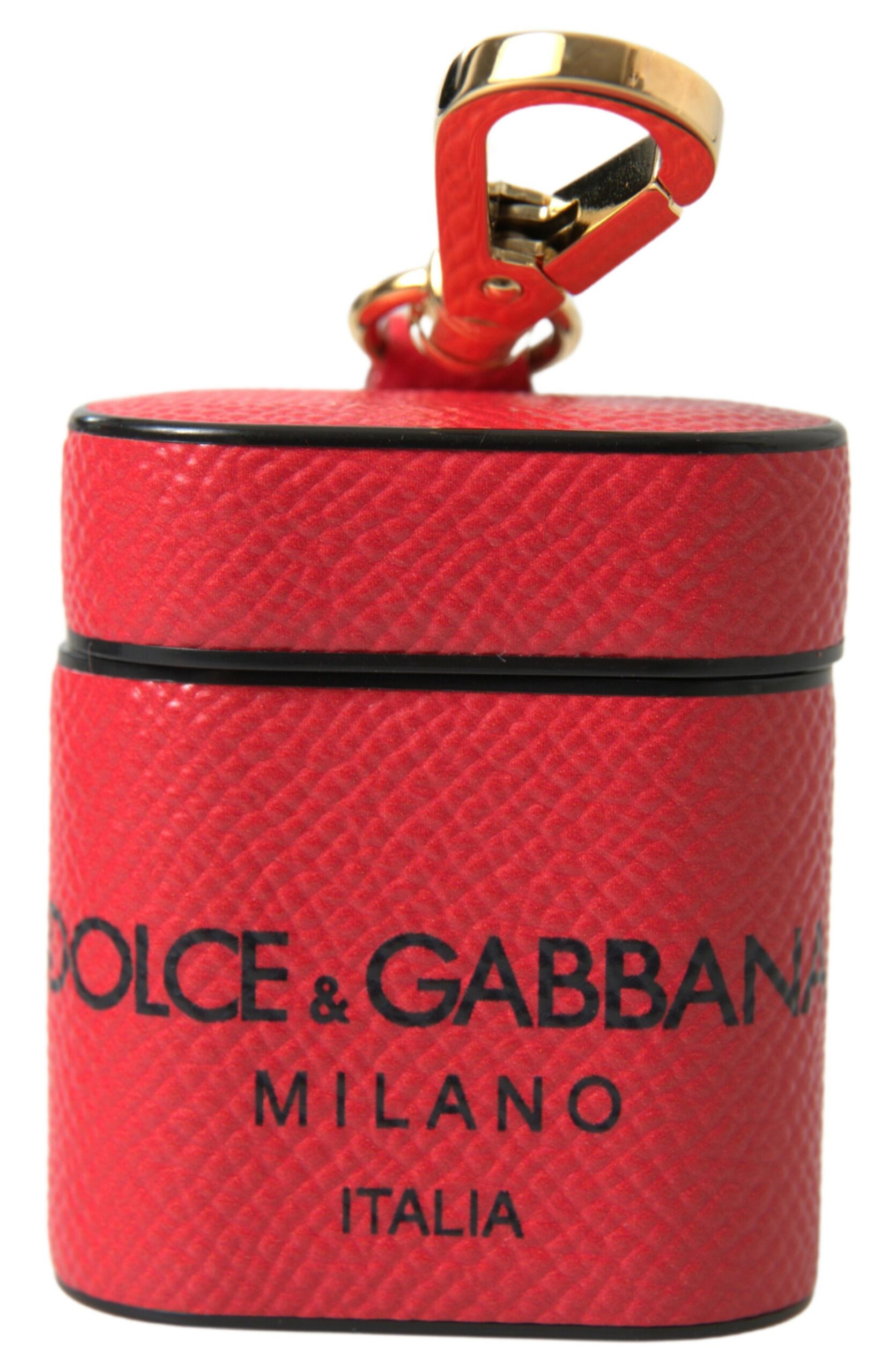 Dolce & Gabbana Rotes schwarzes Kalbsleder Logo Druck Riemen Airpods Fall