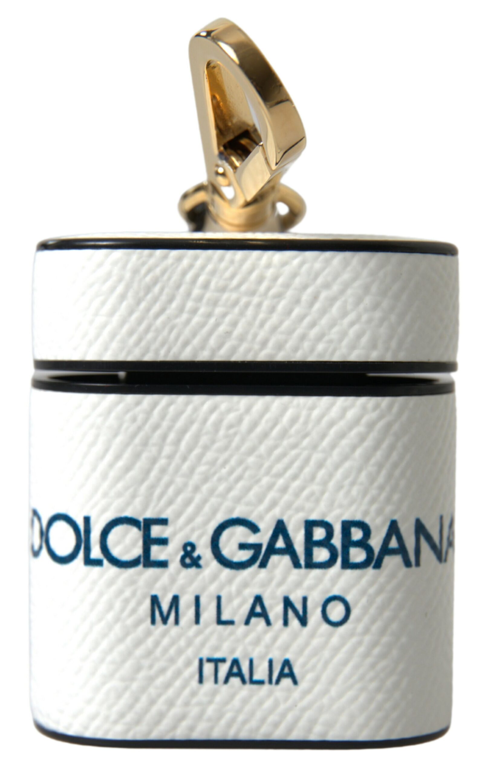 Dolce & Gabbana Weißes blaues Kalbsleder Logo Druck Riemen Airpods Fall