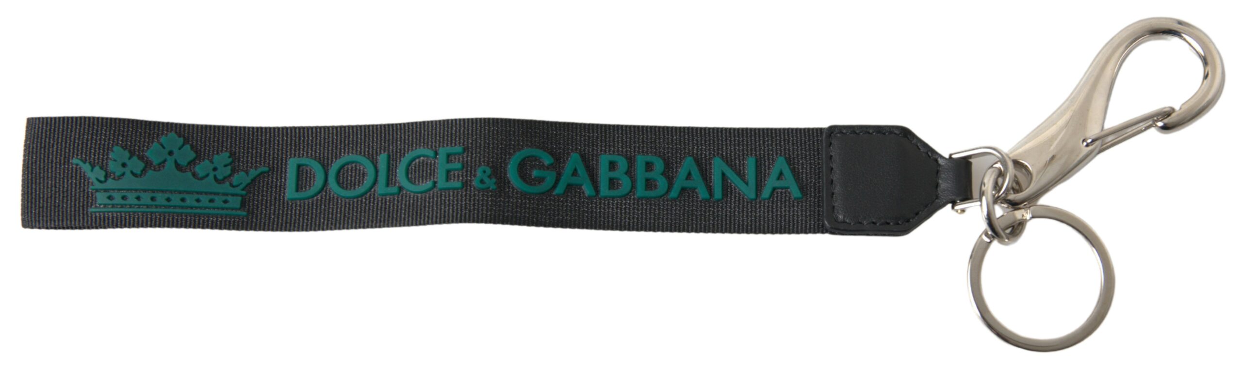 Dolce & Gabbana Schwarzes DG Logo Gummi Silberton Metall Schlüsselanhänger