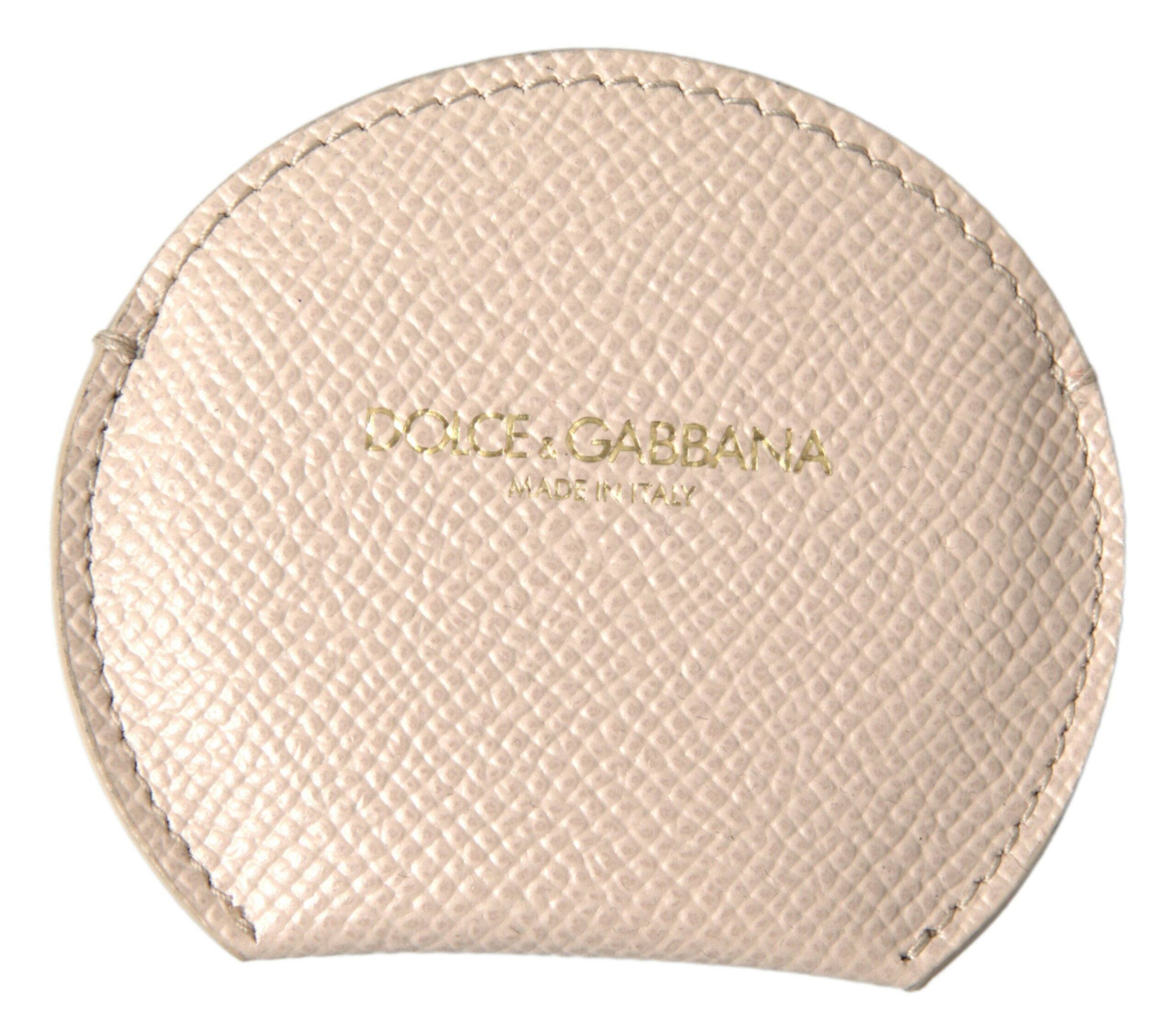 Dolce & Gabbana Beige Kalbsleder Rundes Logo Handspiegelhalter