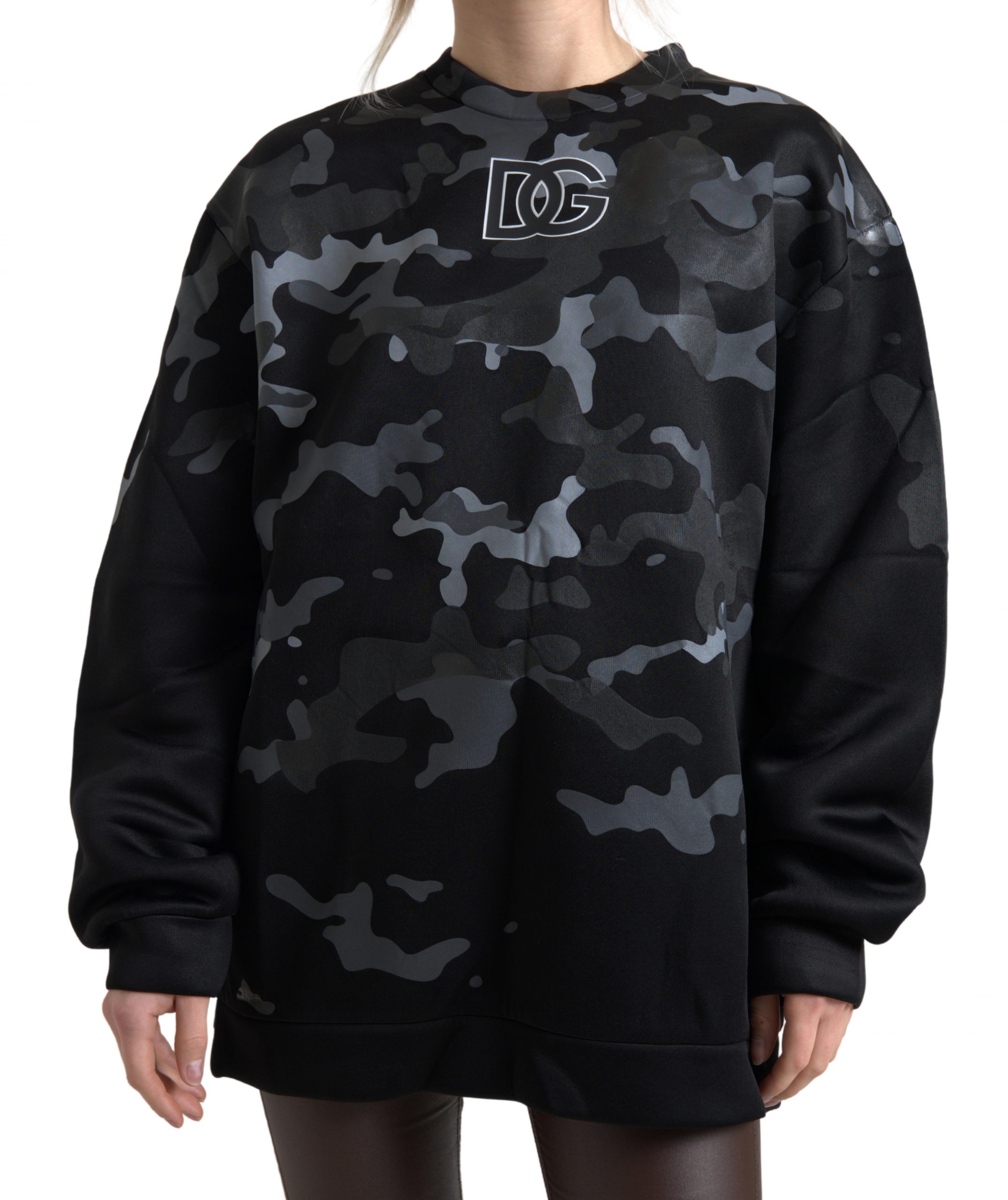 Dolce & Gabbana Schwarzes Camouflage Rundhals-Sweatshirt Pullover