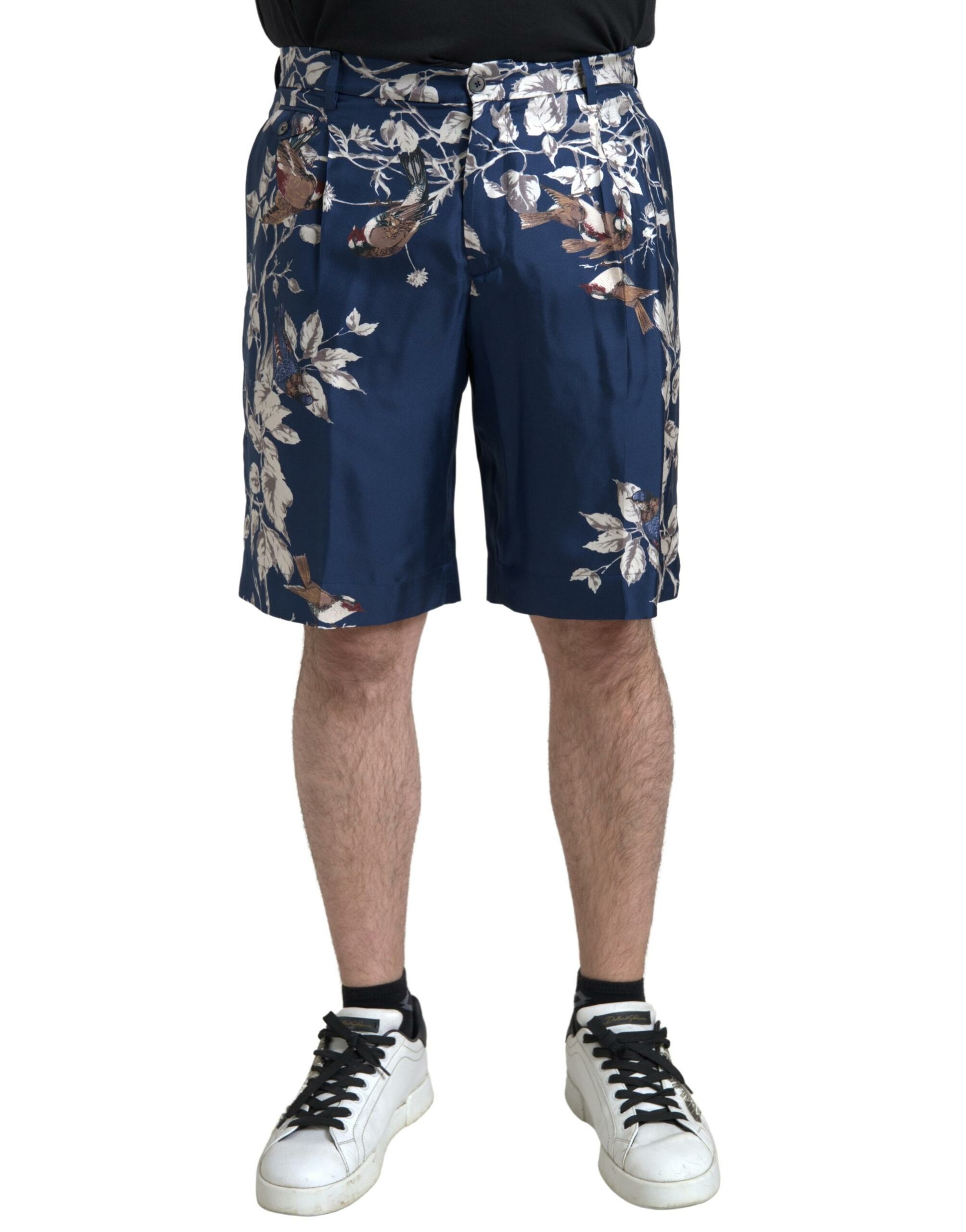 Dolce & Gabbana Blaue Bermudashorts mit Blumendruck aus Seide für Männer