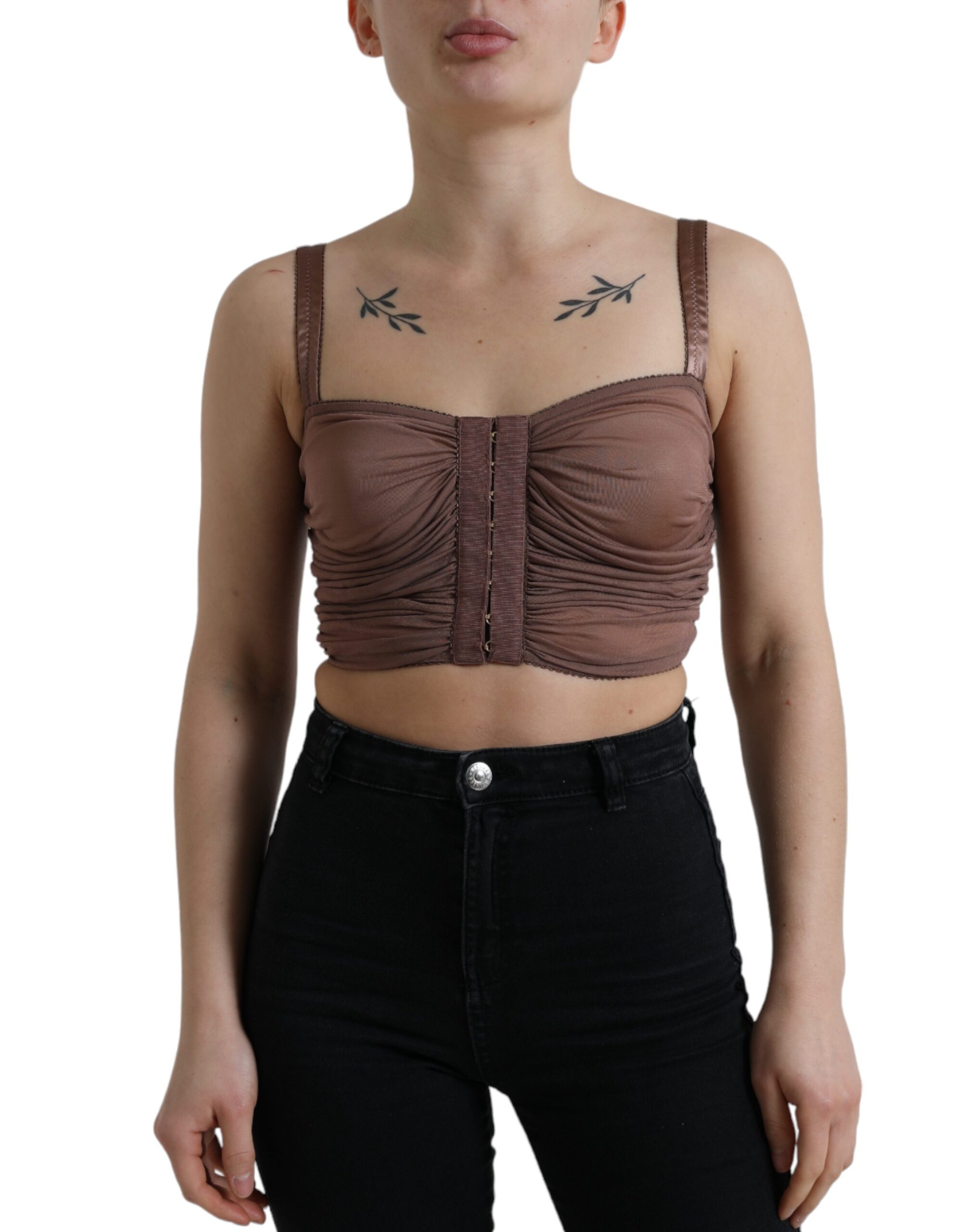 Dolce & Gabbana Braunes Viskose Bustier Ärmelloses Cropped Top