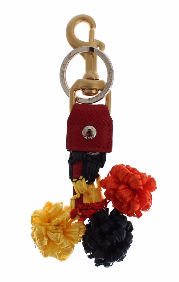 Dolce & Gabbana Goldgelbe Raffia Lederschließe Finderkette Schlüsselanhänger