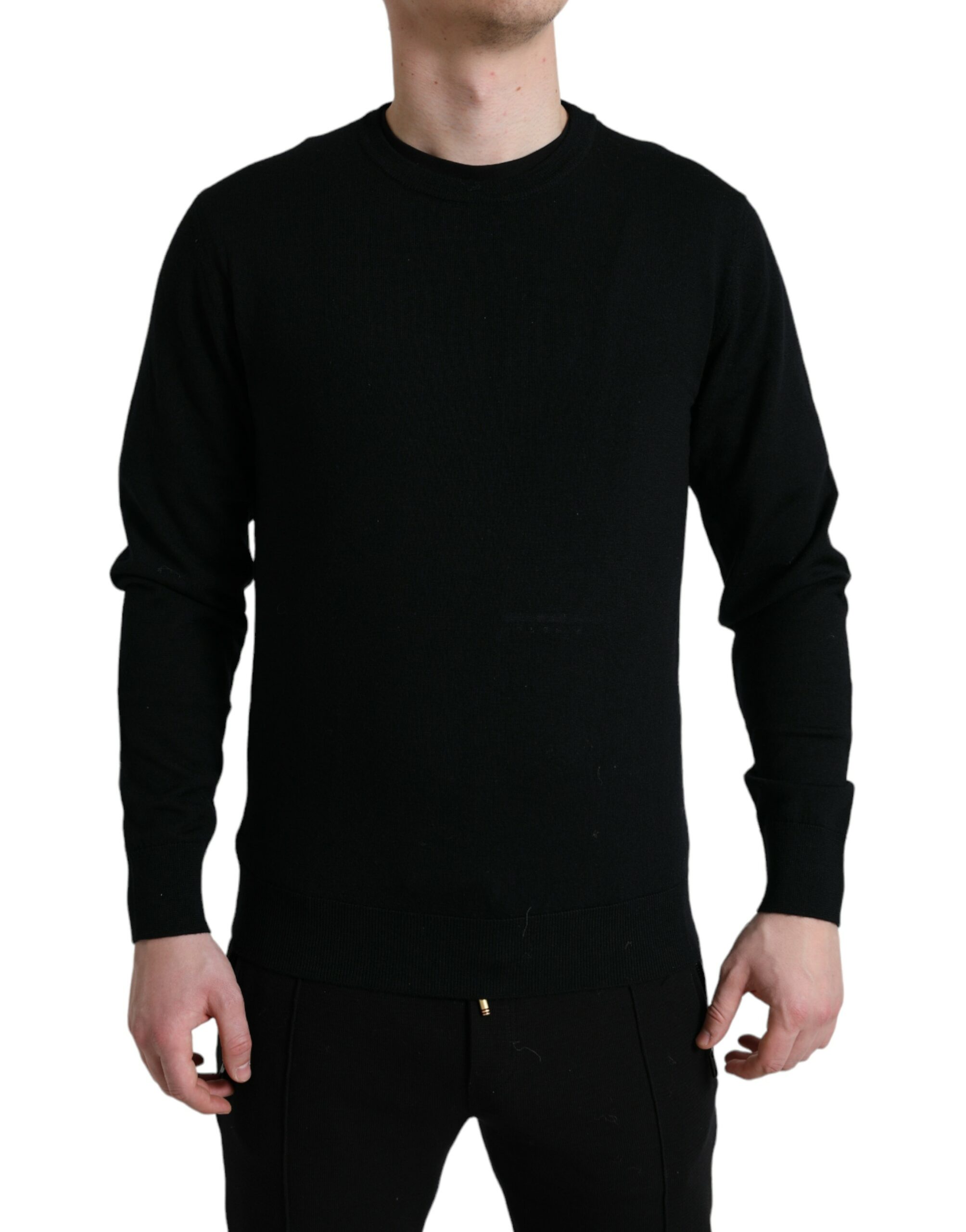 Dolce & Gabbana Schwarzer Pullover mit Rundhalsausschnitt aus Wolle