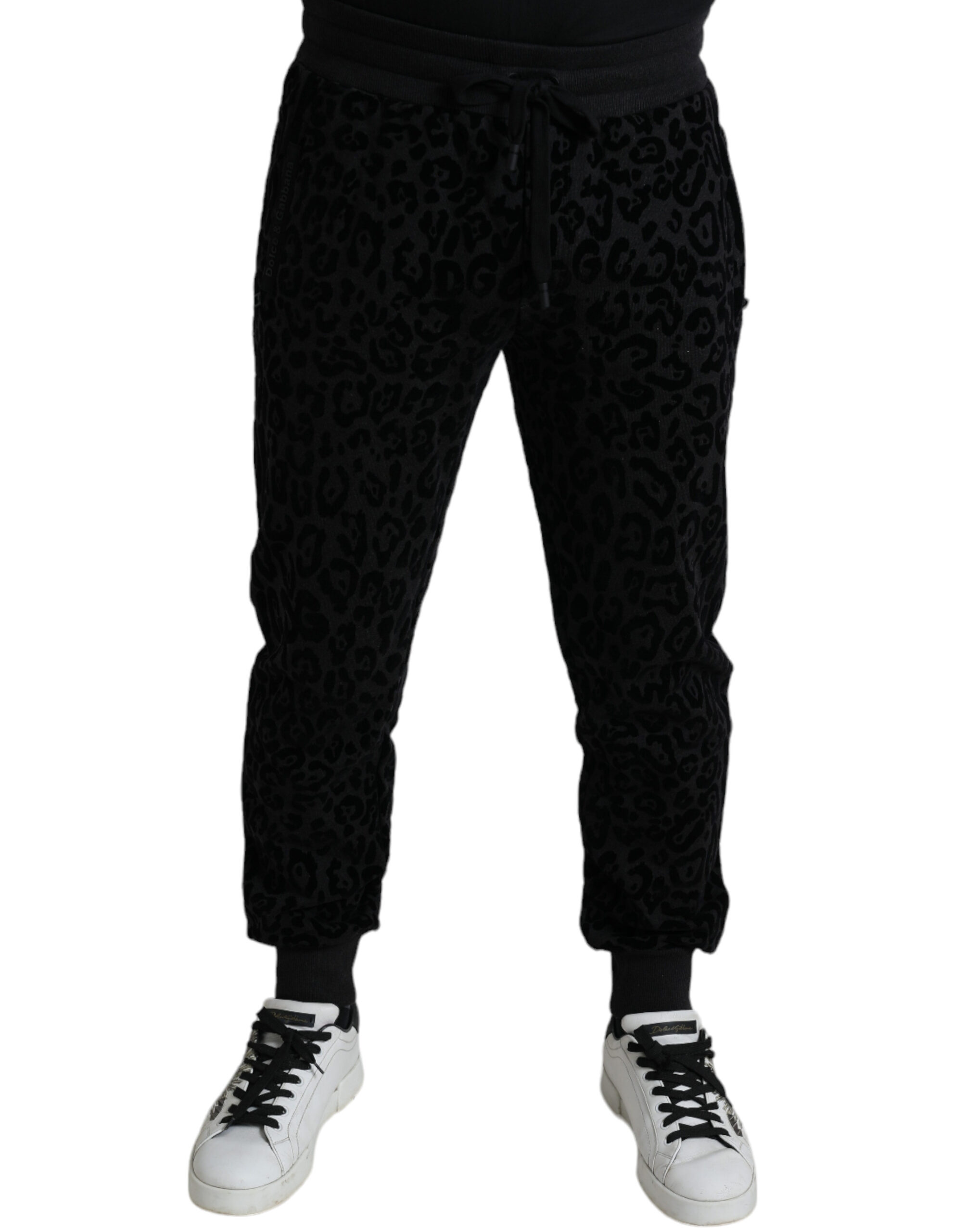Dolce & Gabbana Schwarzer Leopard Baumwolle Slim Fit Jogger Hose