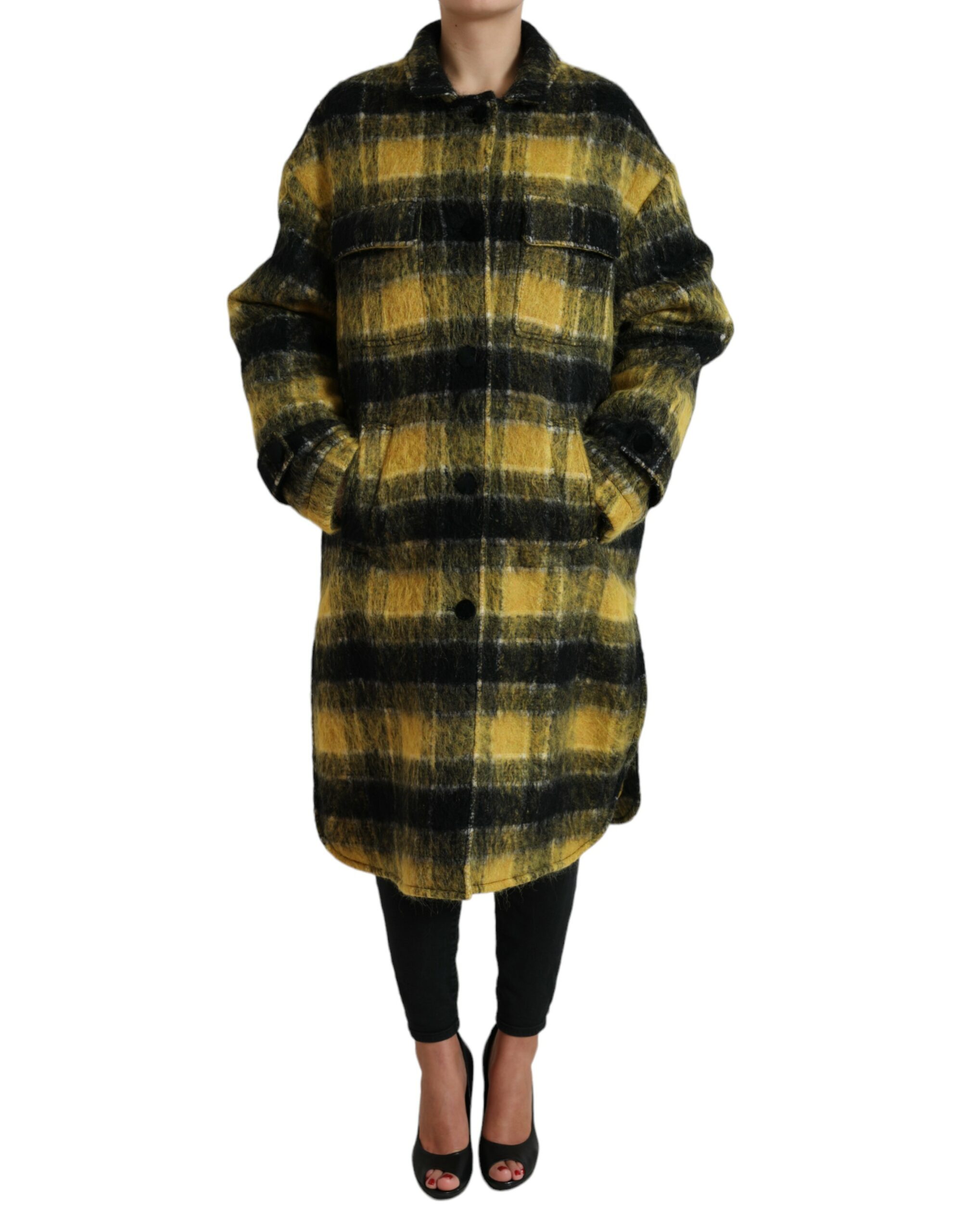 Dolce & Gabbana Gelber karierter Langarm Freizeitmantel Jacke
