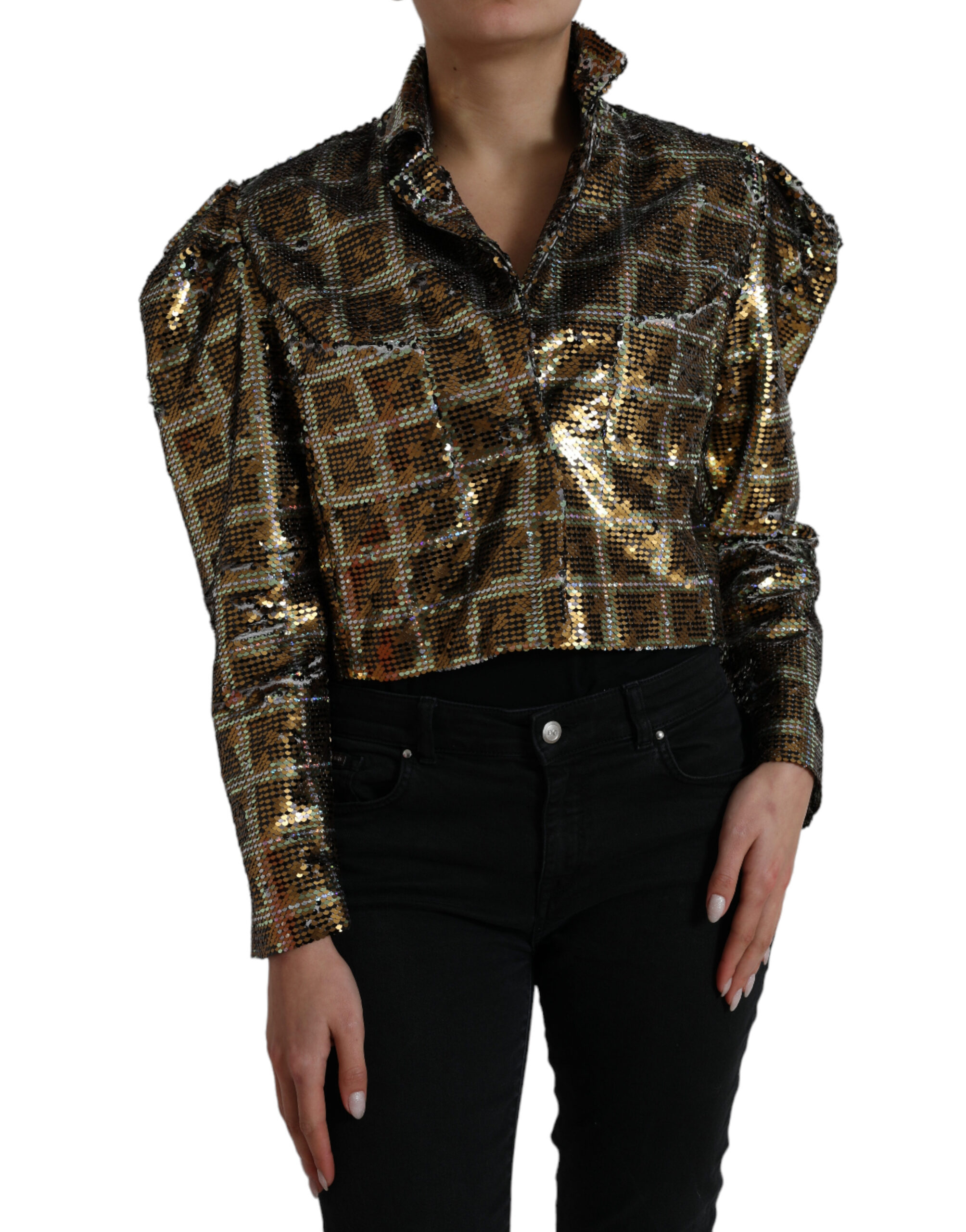 Dolce & Gabbana Gekürzte Jacke mit Pailletten aus mehrfarbigem Polyester