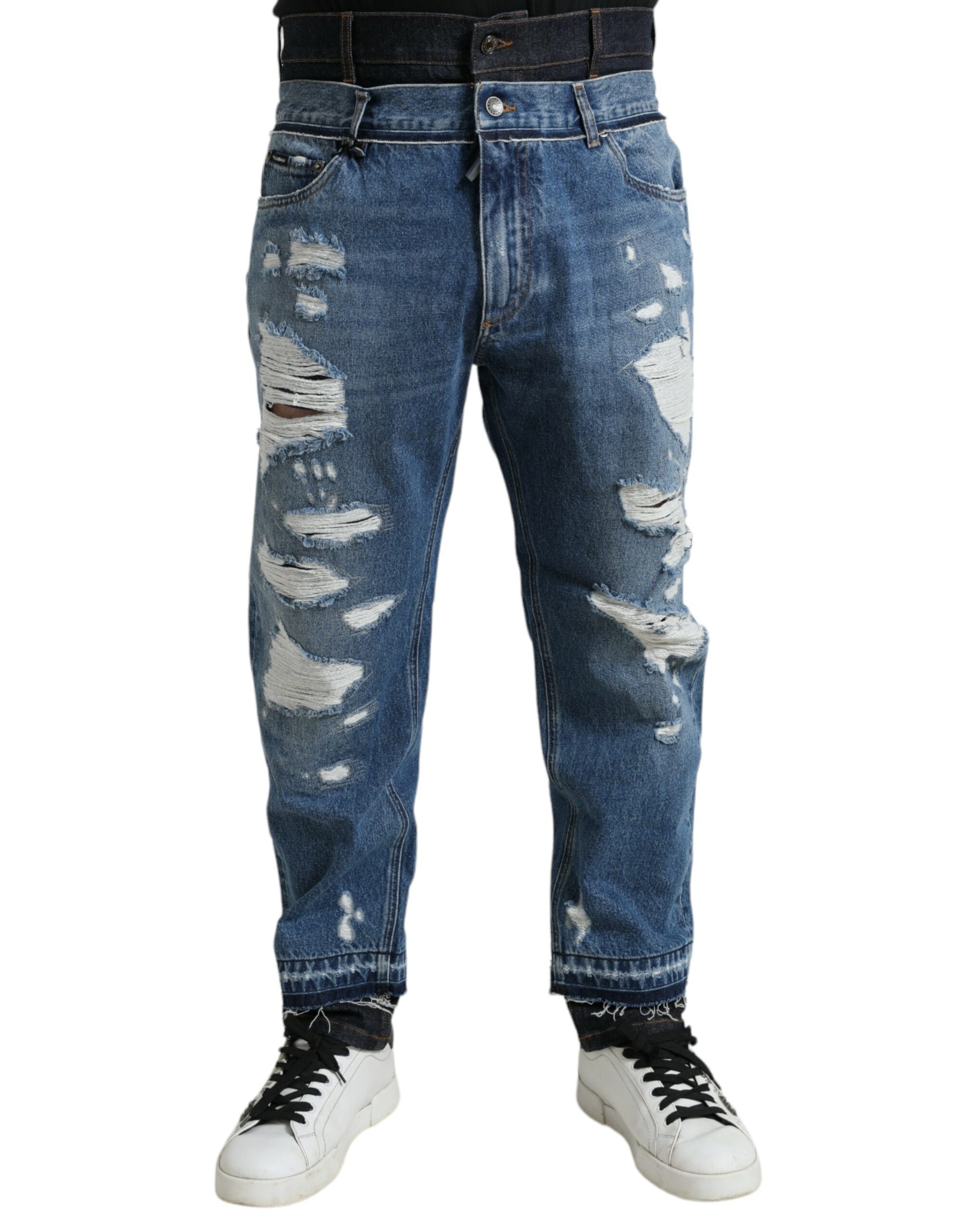 Dolce & Gabbana Blaue zerfledderte Baumwolle Männer Denim Jeans