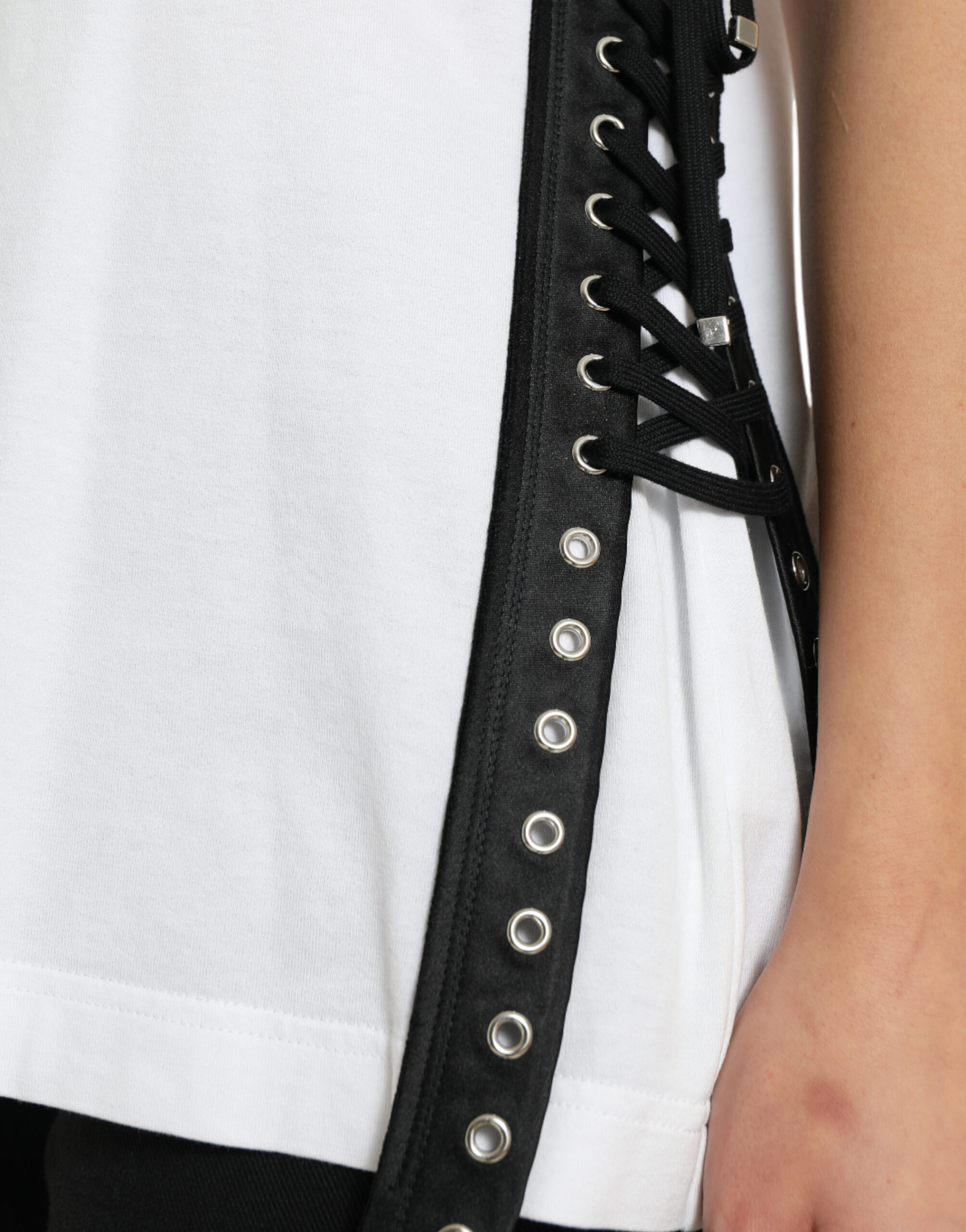 Dolce & Gabbana Weißes T-Shirt mit Slogandruck und Schnürung – Bild 6