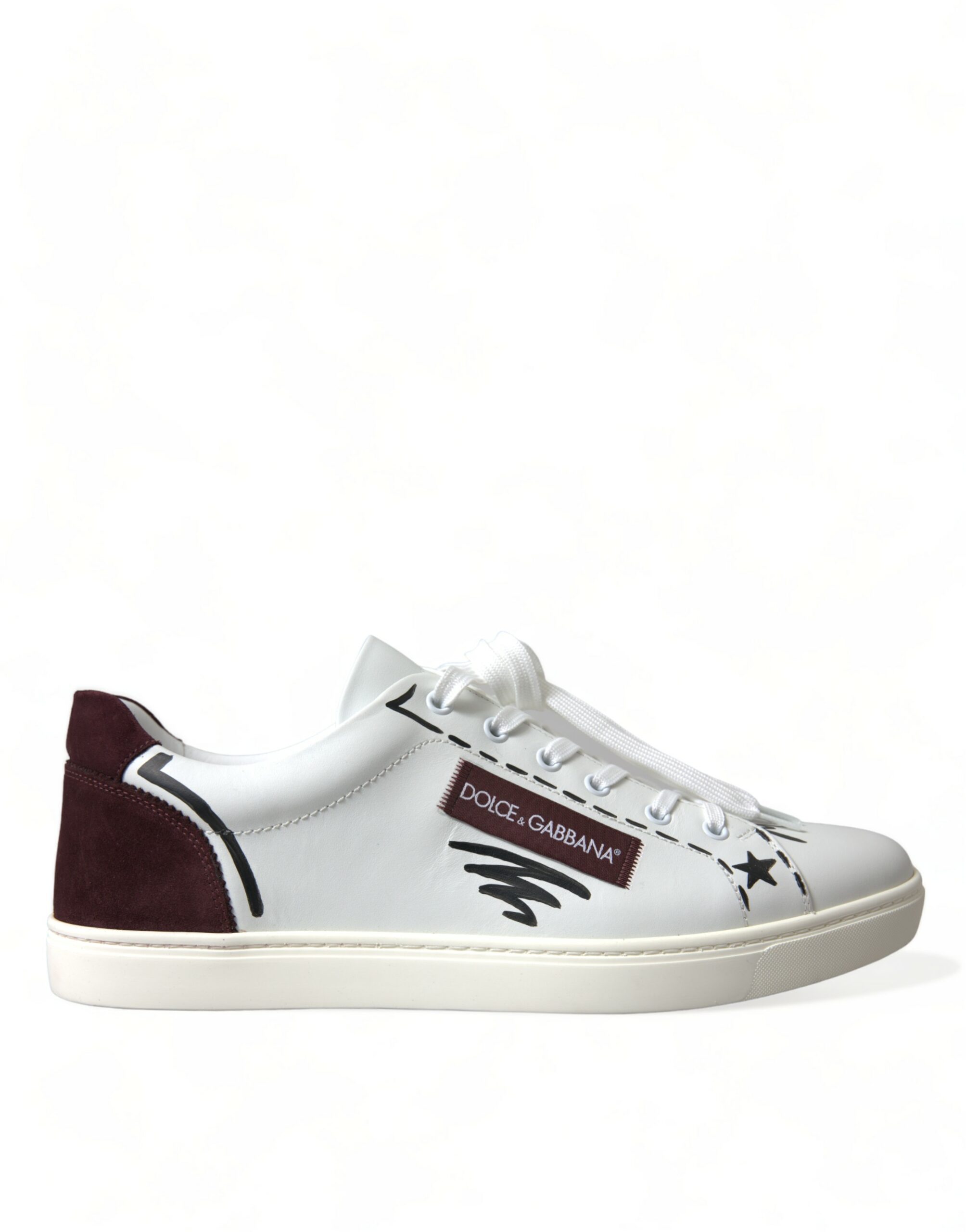 Dolce & Gabbana Weiß Bordeaux Leder Logo Low Top Sneakers Schuhe