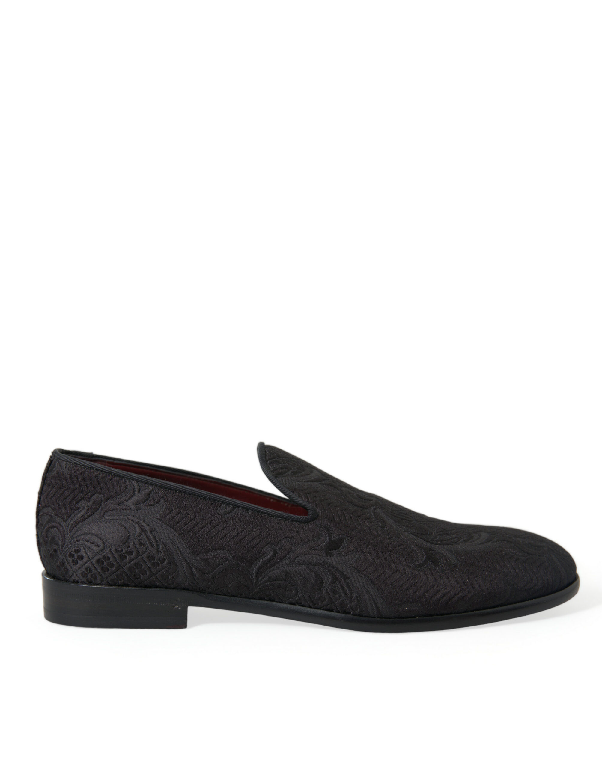Dolce & Gabbana Schwarzer Brokat Männer Slip On Loafer Kleid Schuhe