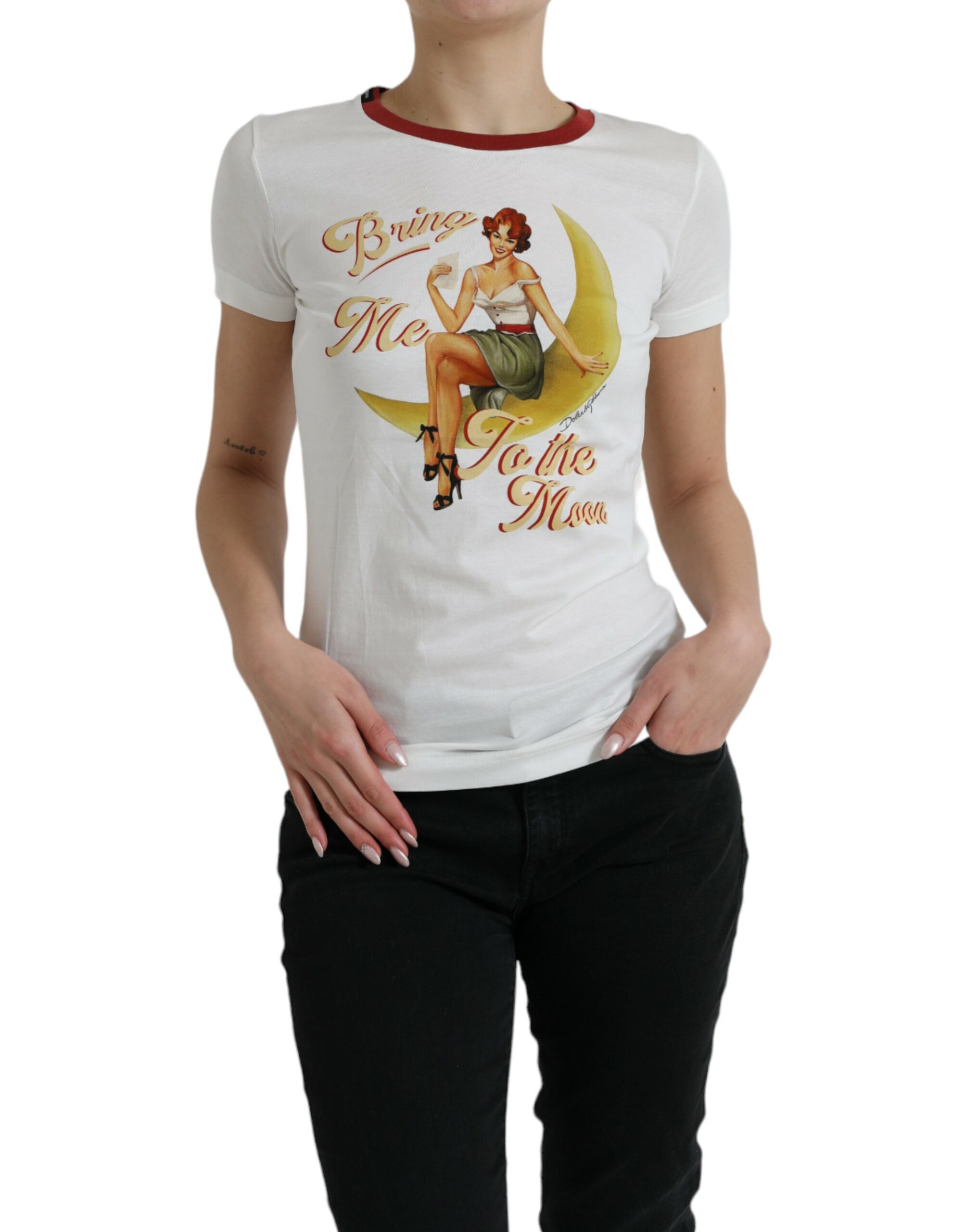 Dolce & Gabbana Weißes Bring Me To The Moon T-shirt Top