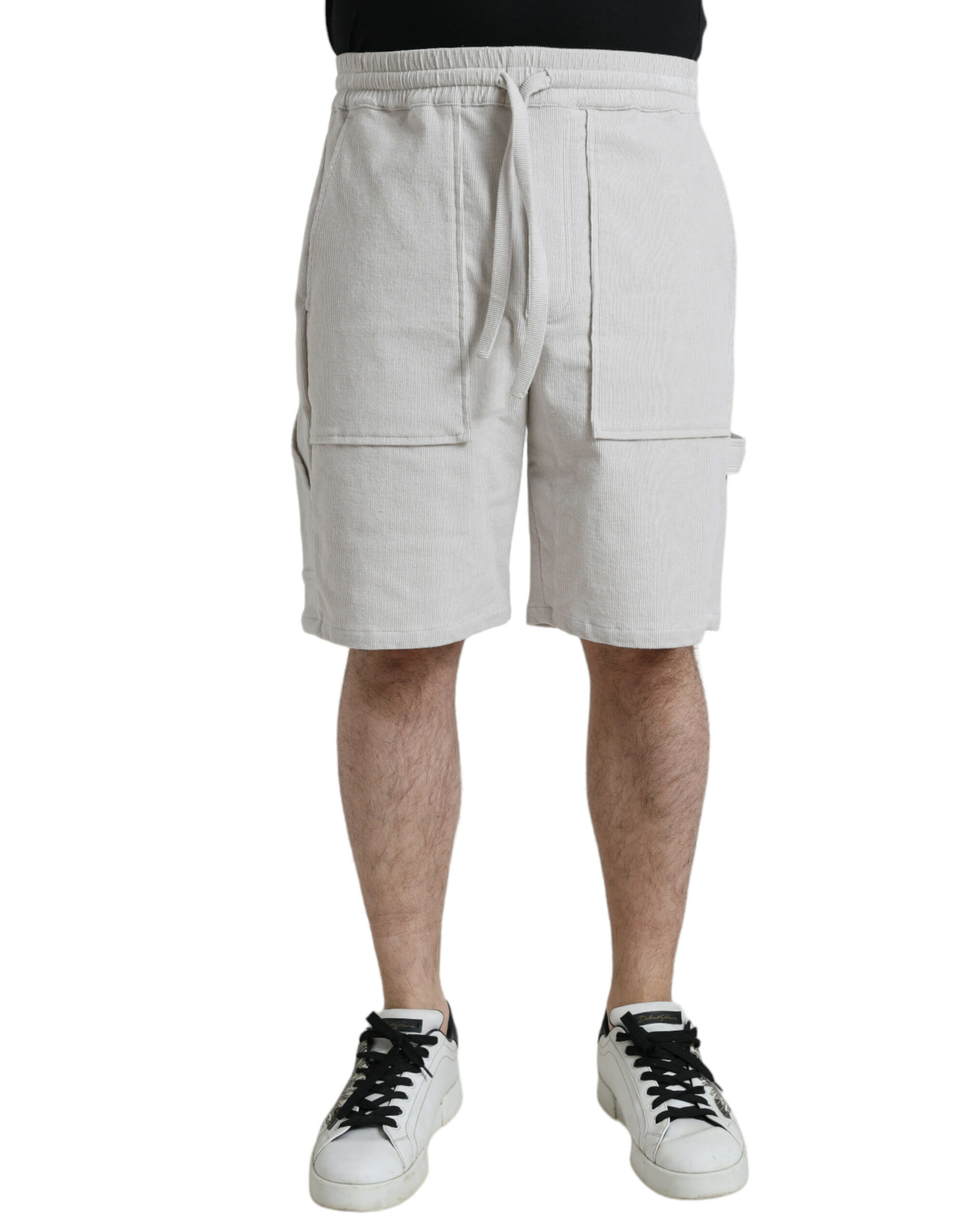 Dolce & Gabbana Beigefarbene Logo-Bermuda-Shorts aus Baumwollcord