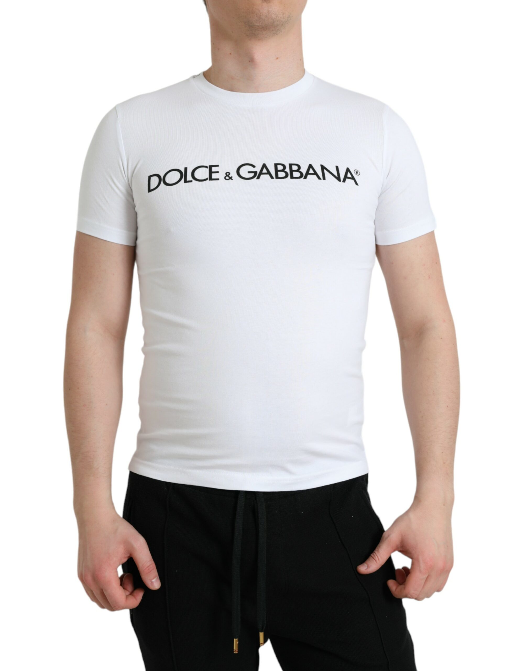 Dolce & Gabbana Weißes T-Shirt mit Rundhalsausschnitt und Logodruck aus Baumwolle