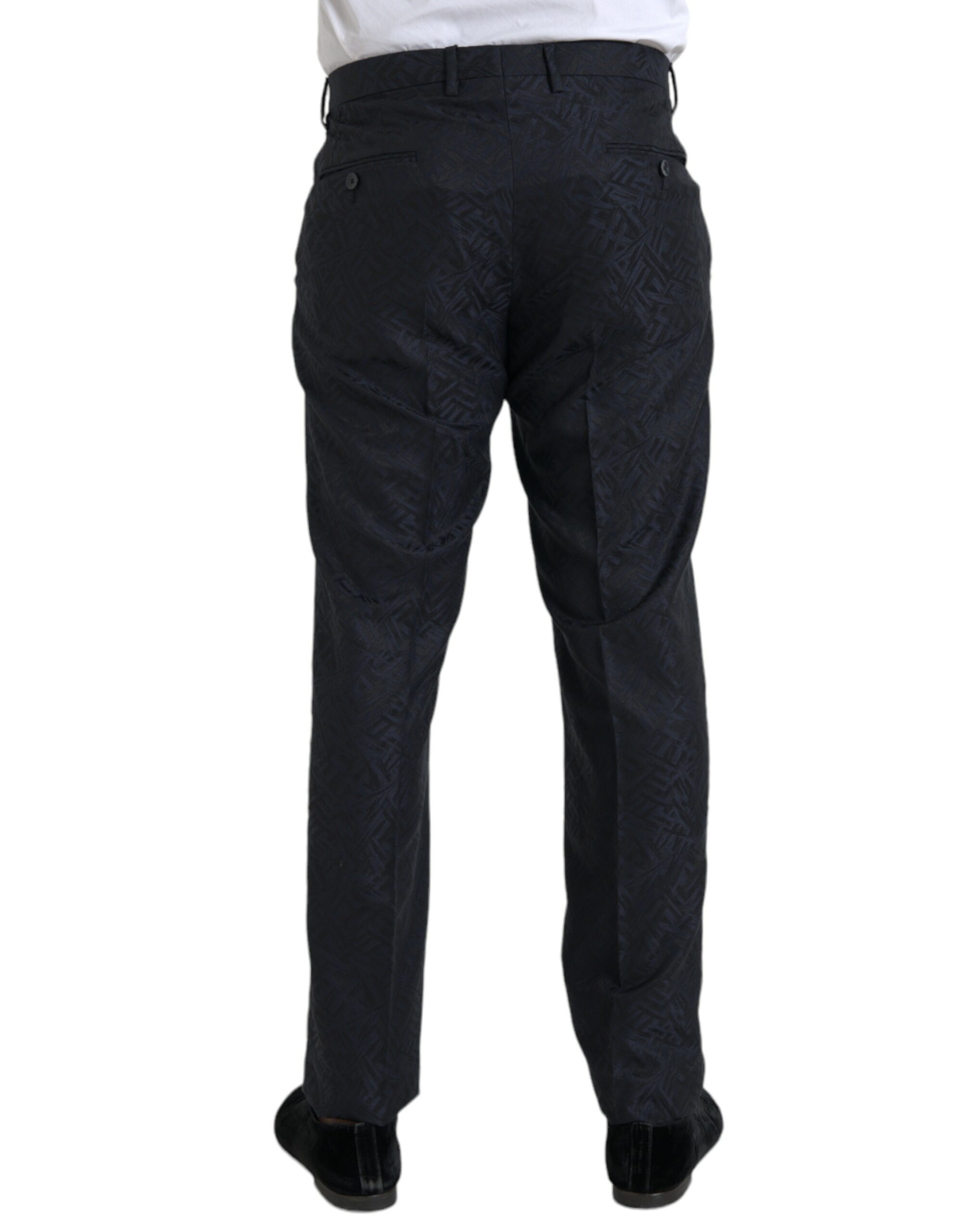 Dolce & Gabbana Blaue Brokat Wolle Skinny Herren Anzughose – Bild 3