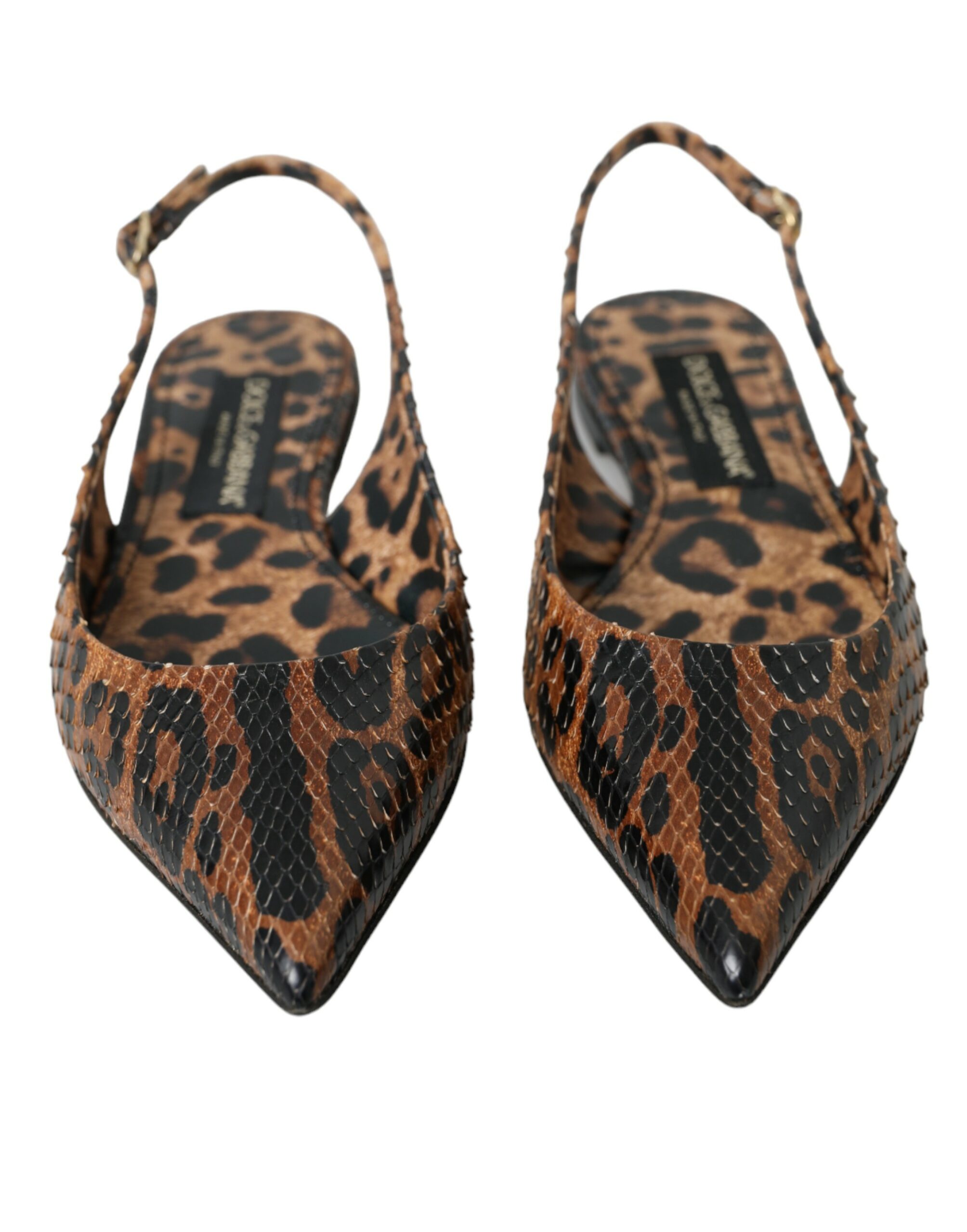 Dolce & Gabbana Braun Leopard Exotische Haut Slingback Schuhe – Bild 2