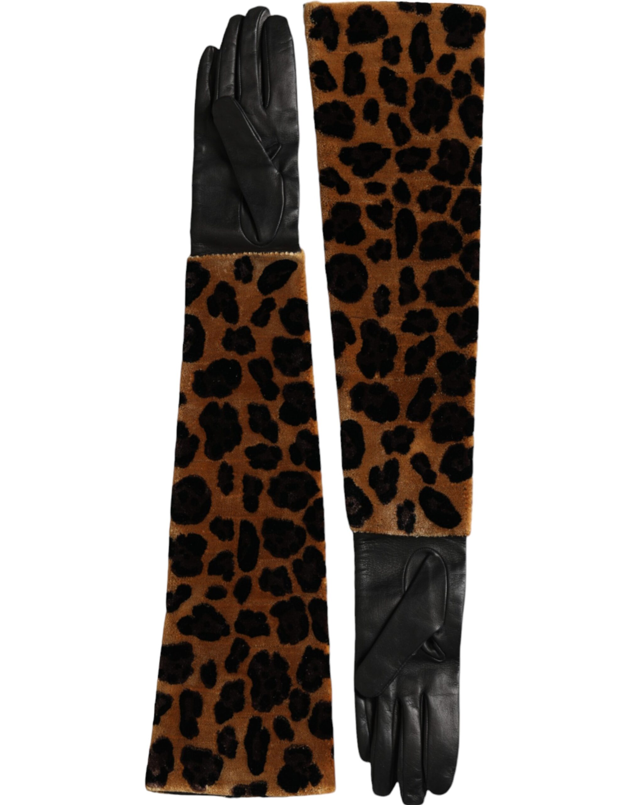 Dolce & Gabbana Braun Schwarz Leopard Leder Ellenbogenlange Handschuhe – Bild 2