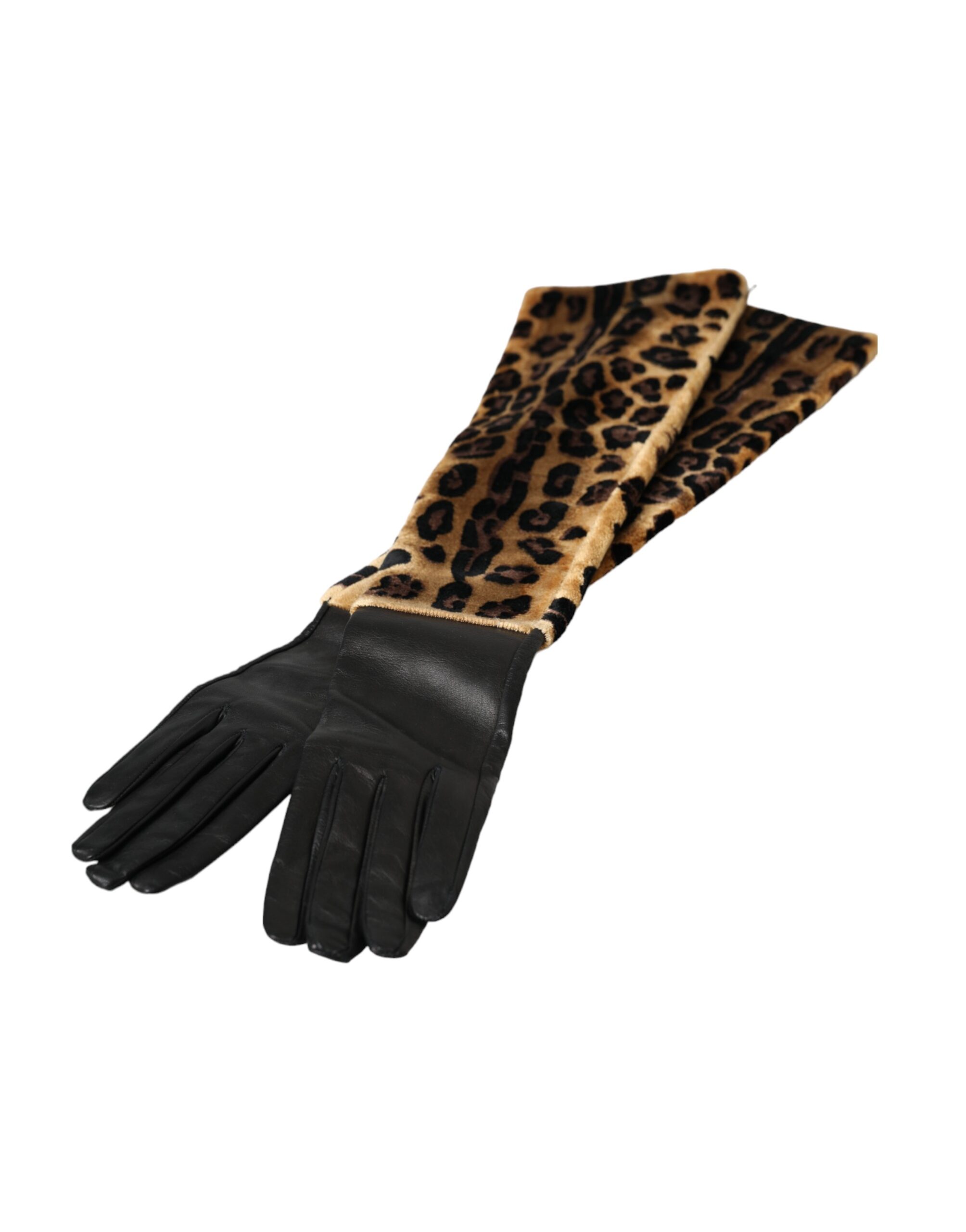 Dolce & Gabbana Braun Schwarz Leopard Leder Ellenbogenlange Handschuhe – Bild 4