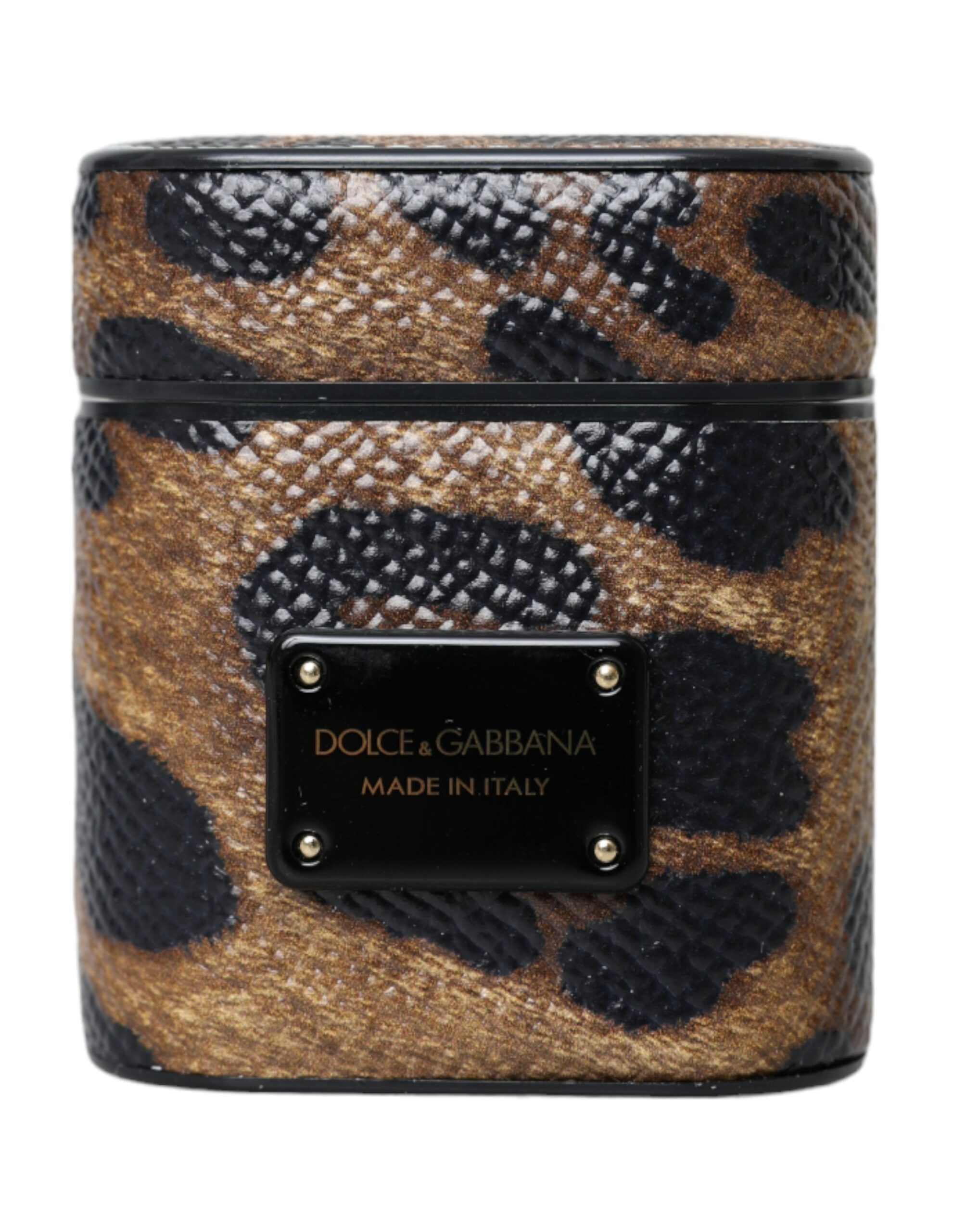 Dolce & Gabbana Brauner Leopard Kalbsleder Metall Logo Plaque Airpods Fall – Bild 2