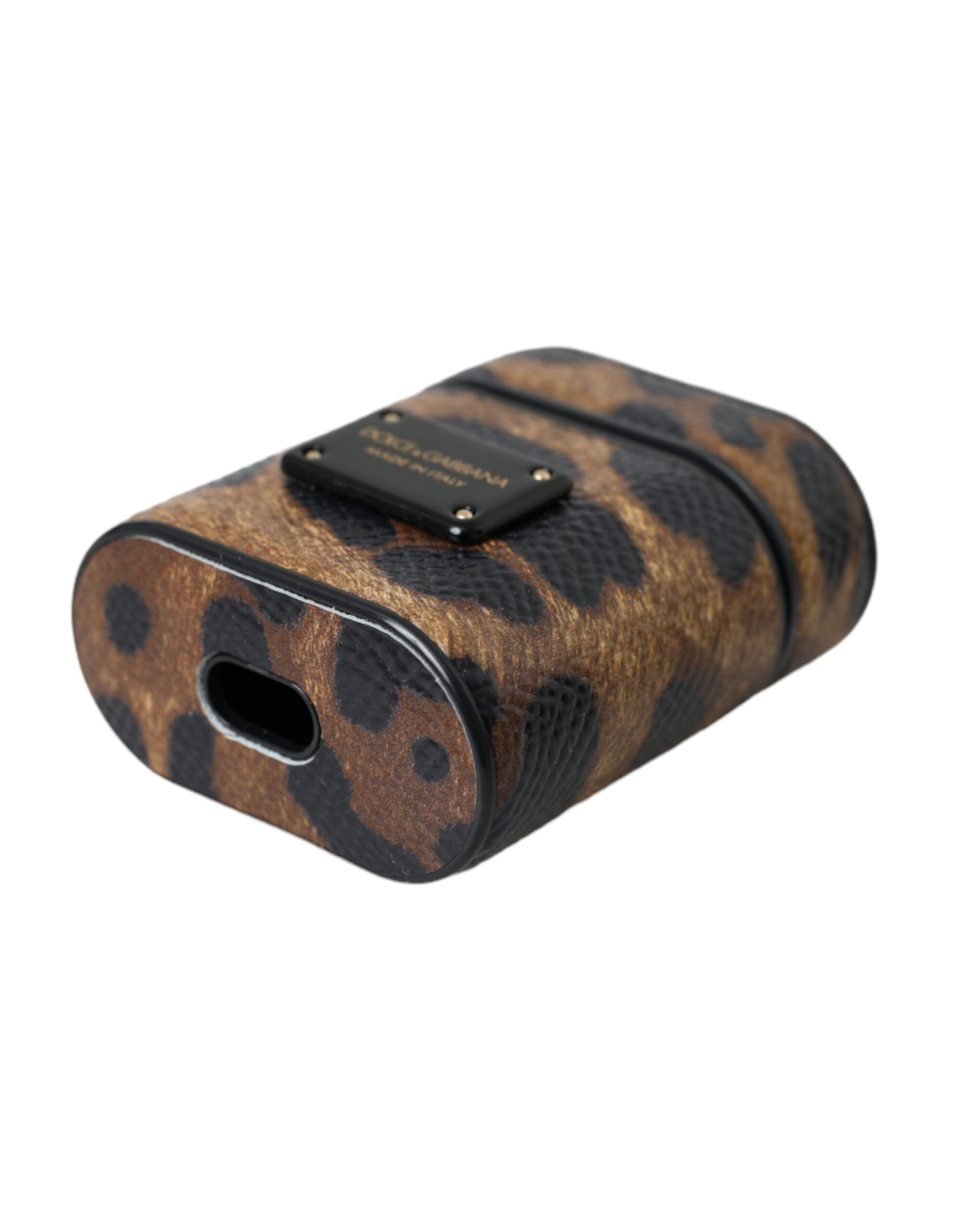 Dolce & Gabbana Brauner Leopard Kalbsleder Metall Logo Plaque Airpods Fall – Bild 5