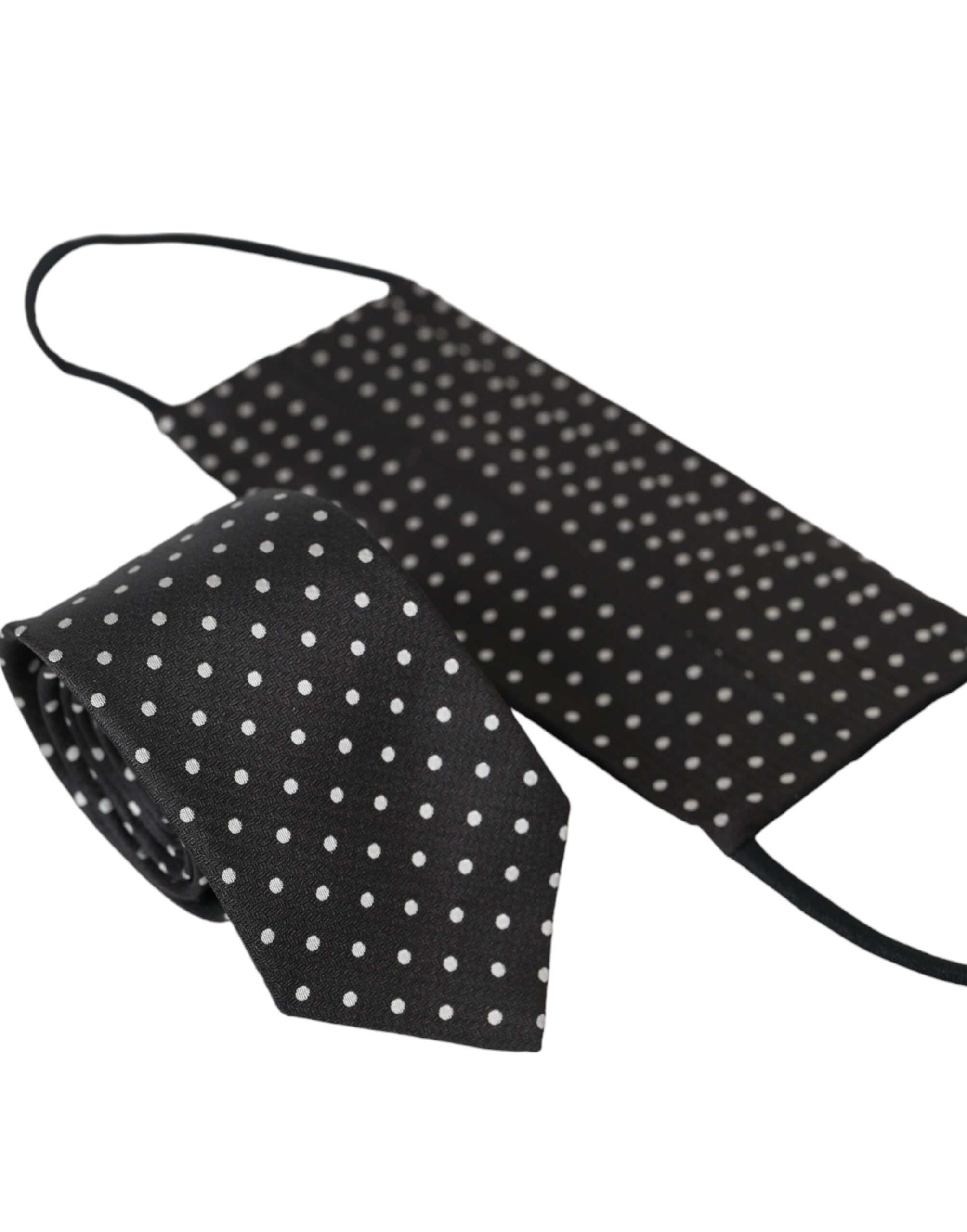Dolce & Gabbana Schwarz Weiß Polka Dots 100% Seide Krawatte Gesichtsmaske – Bild 2