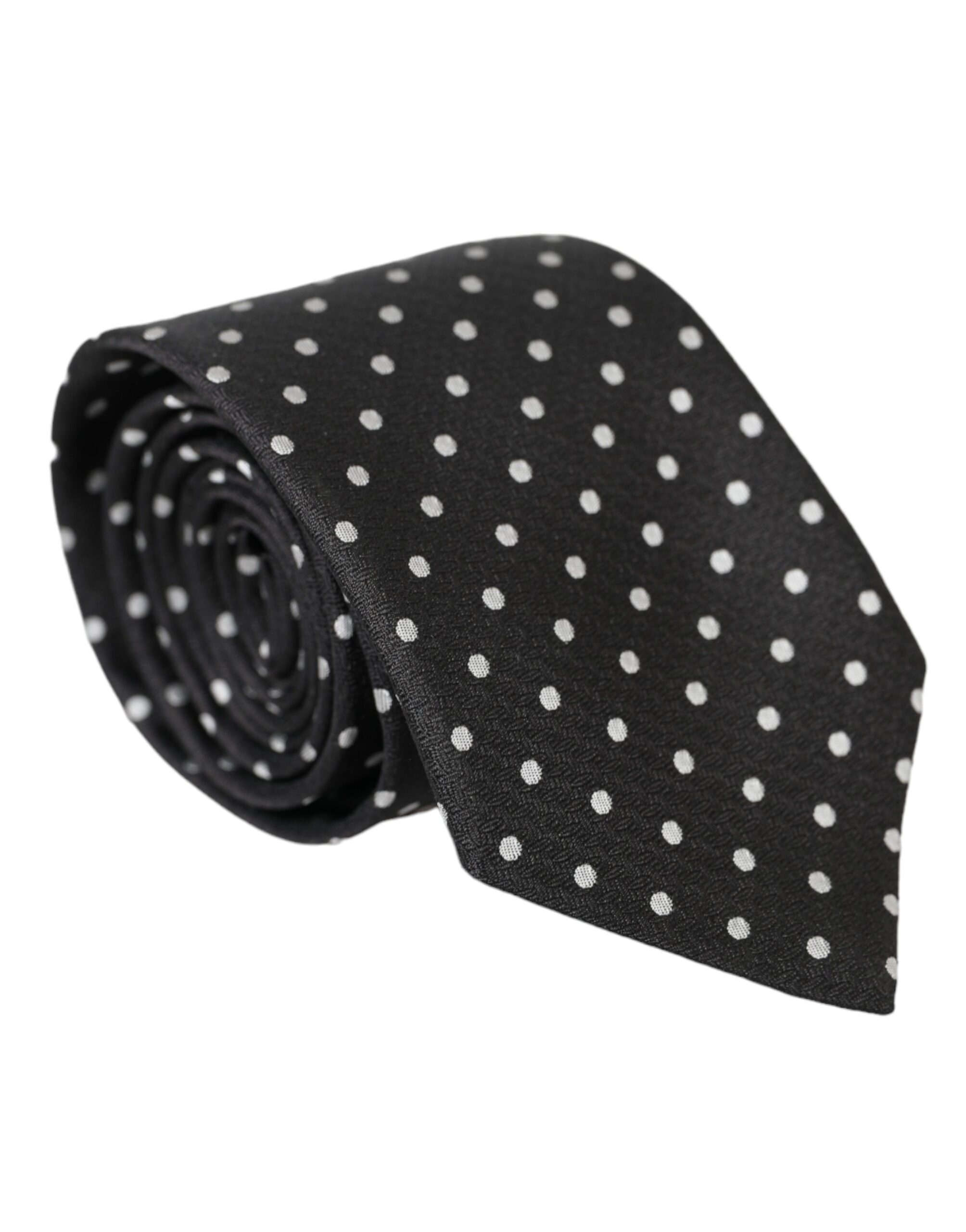 Dolce & Gabbana Schwarz Weiß Polka Dots 100% Seide Krawatte Gesichtsmaske – Bild 3