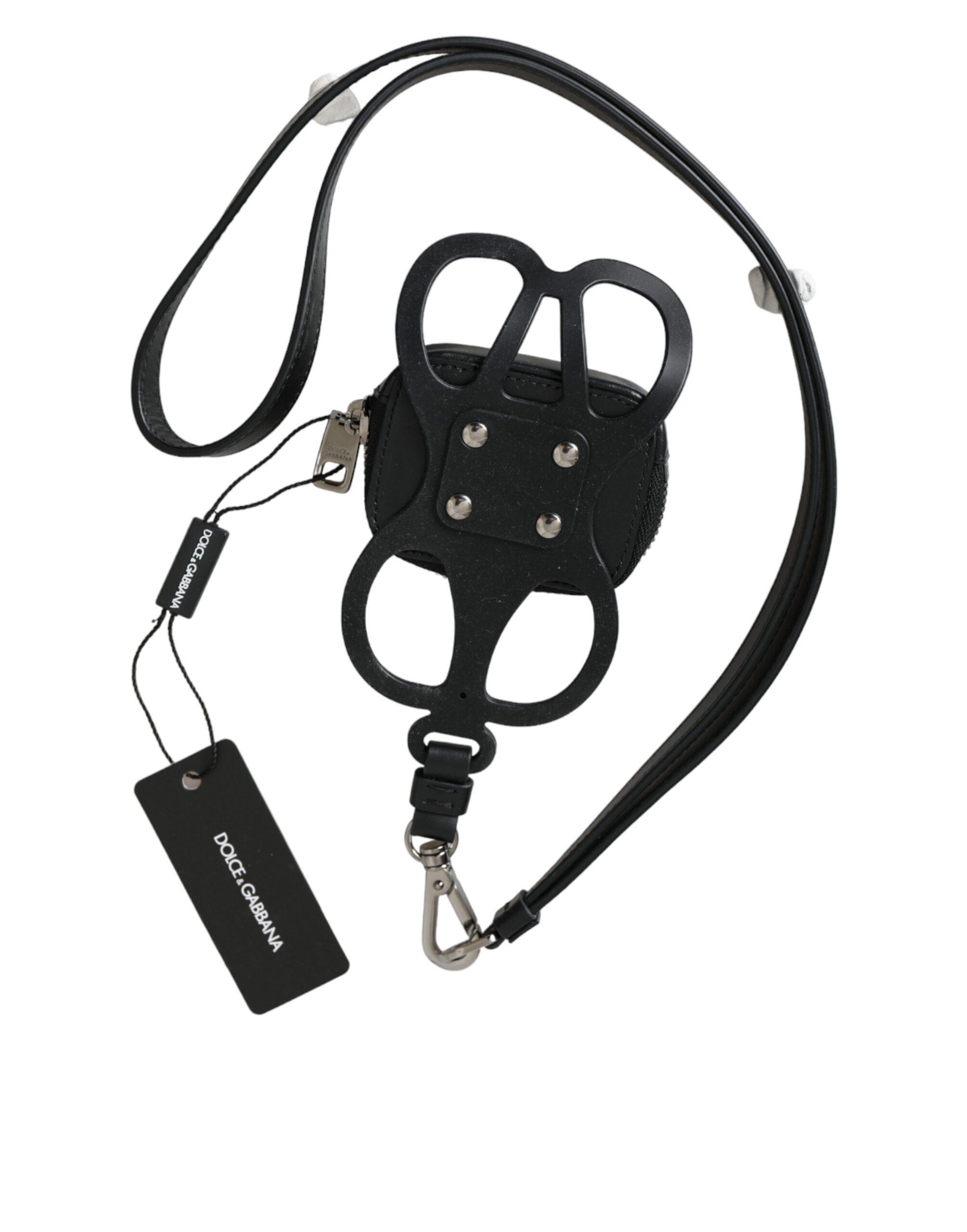 Dolce & Gabbana Schwarzes Kalbsleder DG Logo Münzgeldbörse Lanyard Wallet – Bild 4