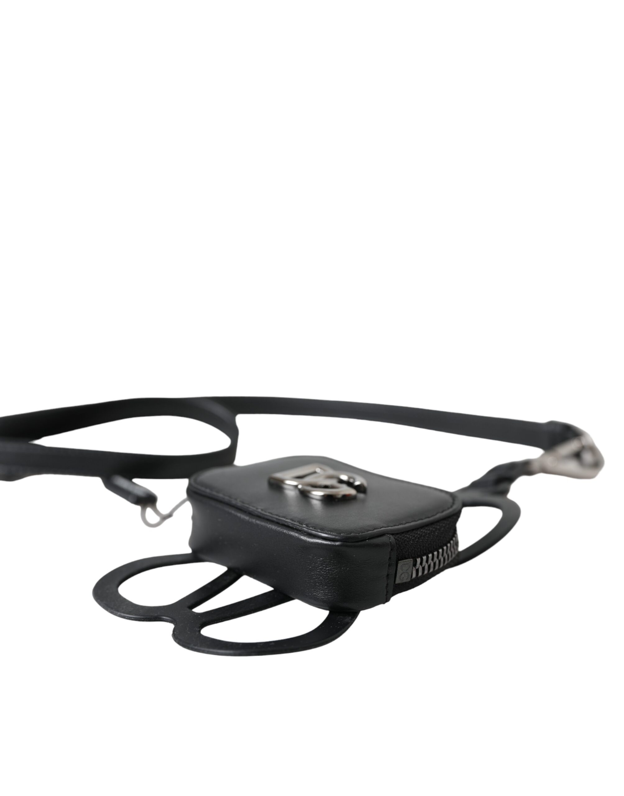 Dolce & Gabbana Schwarzes Kalbsleder DG Logo Münzgeldbörse Lanyard Wallet – Bild 5