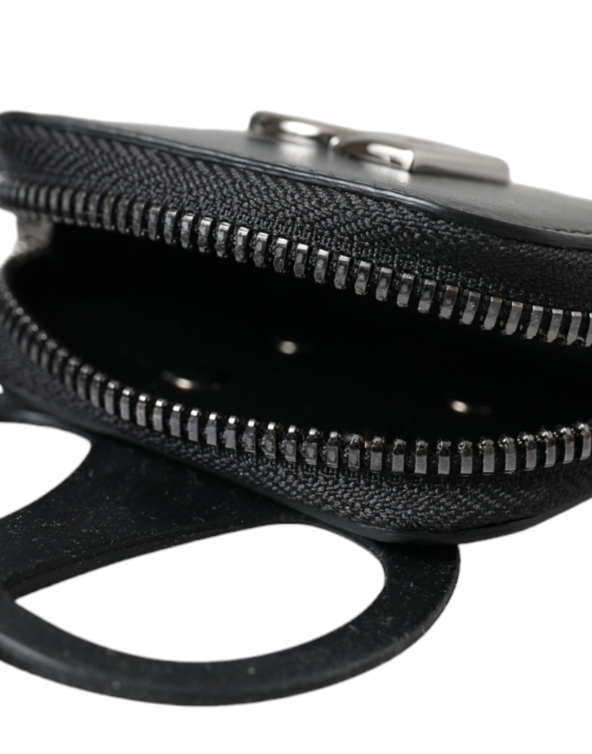 Dolce & Gabbana Schwarzes Kalbsleder DG Logo Münzgeldbörse Lanyard Wallet – Bild 6