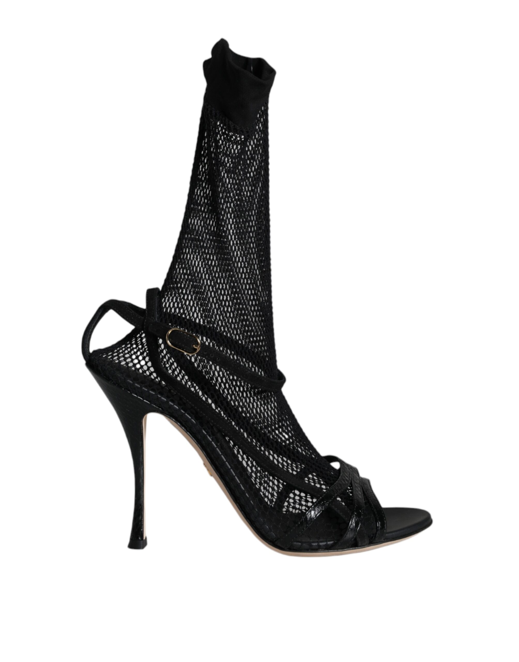 Dolce & Gabbana Schwarz Mesh Stiletto Heels Sandalen Schuhe