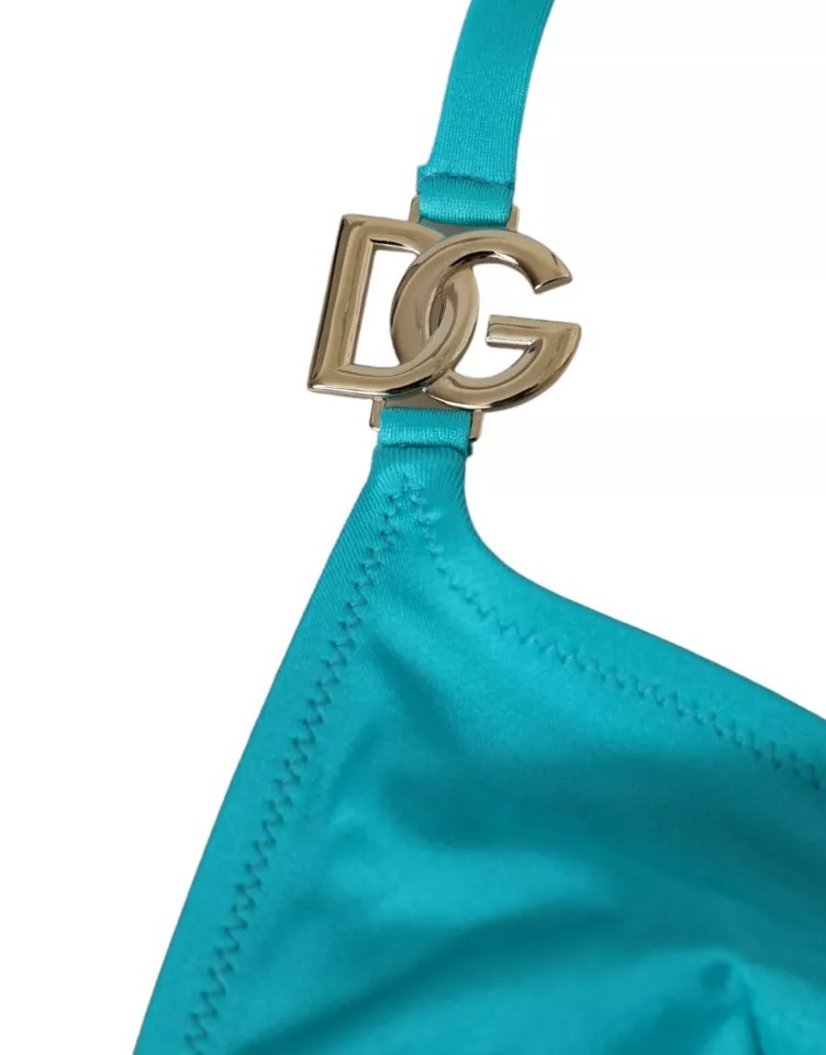 Dolce & Gabbana Blau Grüner Halter DG Logo Bademode Bademode Bikinioberteil – Bild 3