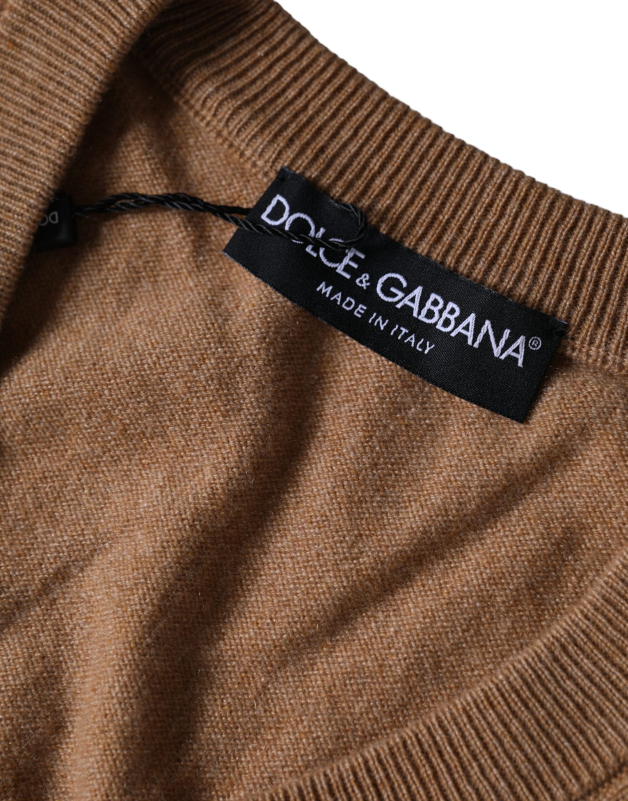 Dolce & Gabbana Brauner Kaschmir-Strickpullover mit V-Ausschnitt – Bild 4