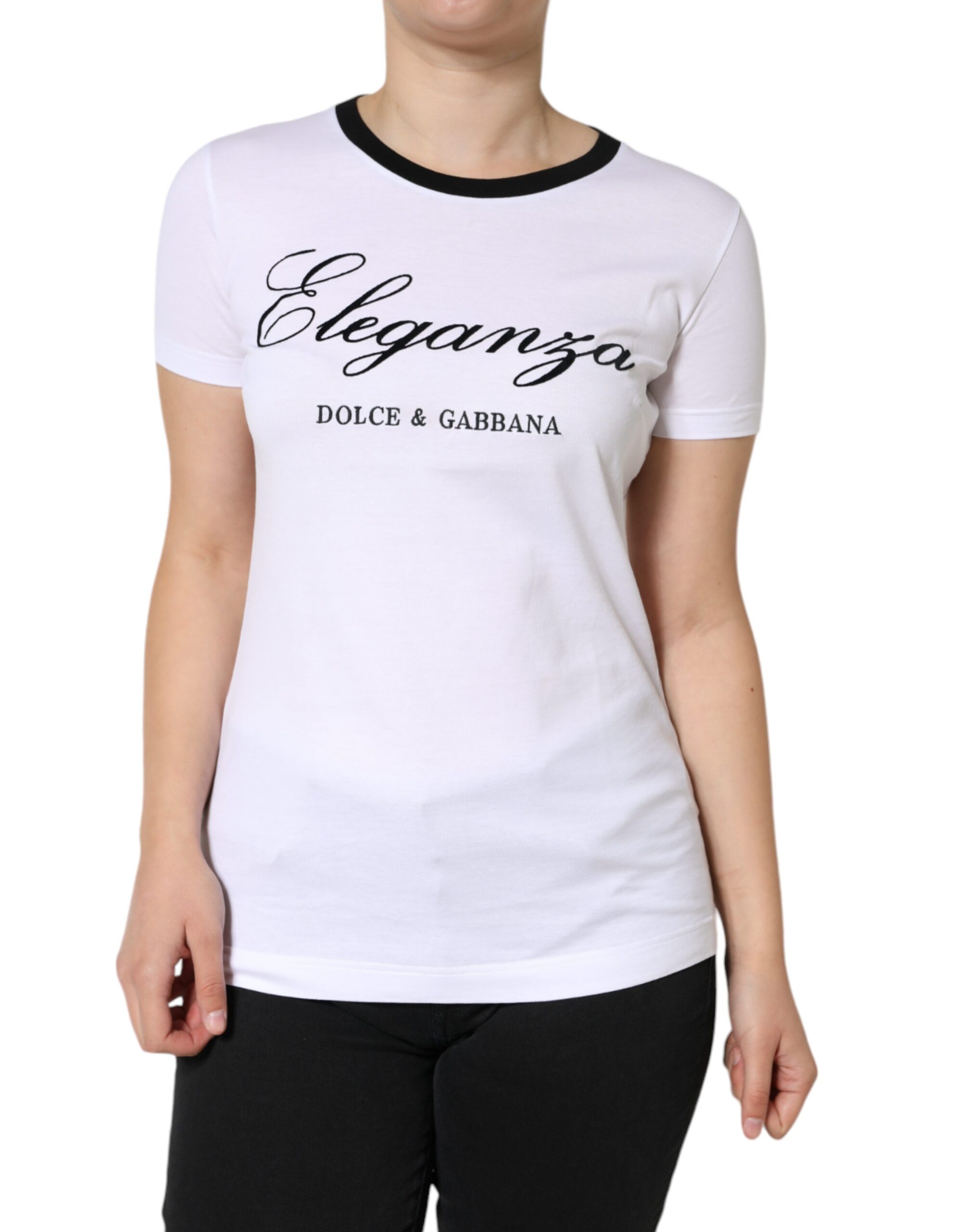 Dolce & Gabbana Weißes Eleganza Print T-Shirt mit kurzen Ärmeln aus Baumwolle – Bild 2