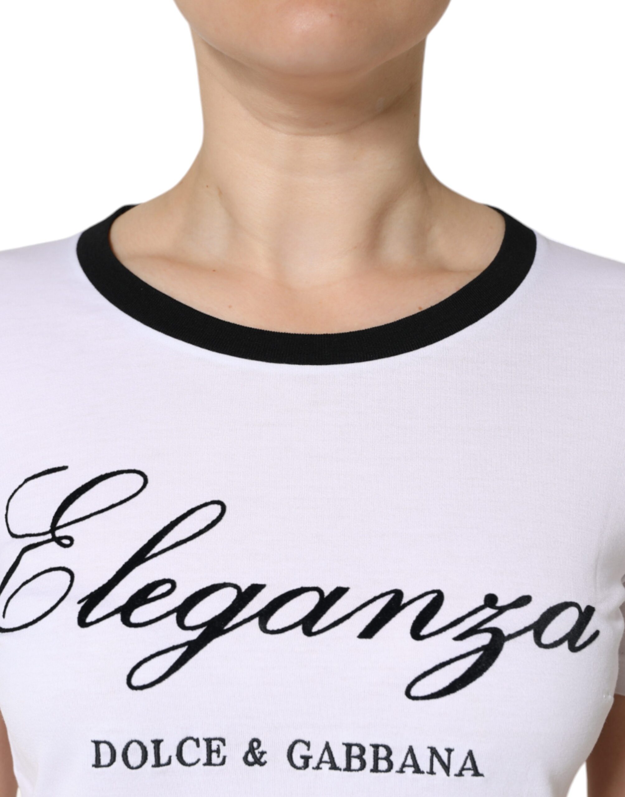 Dolce & Gabbana Weißes Eleganza Print T-Shirt mit kurzen Ärmeln aus Baumwolle – Bild 5