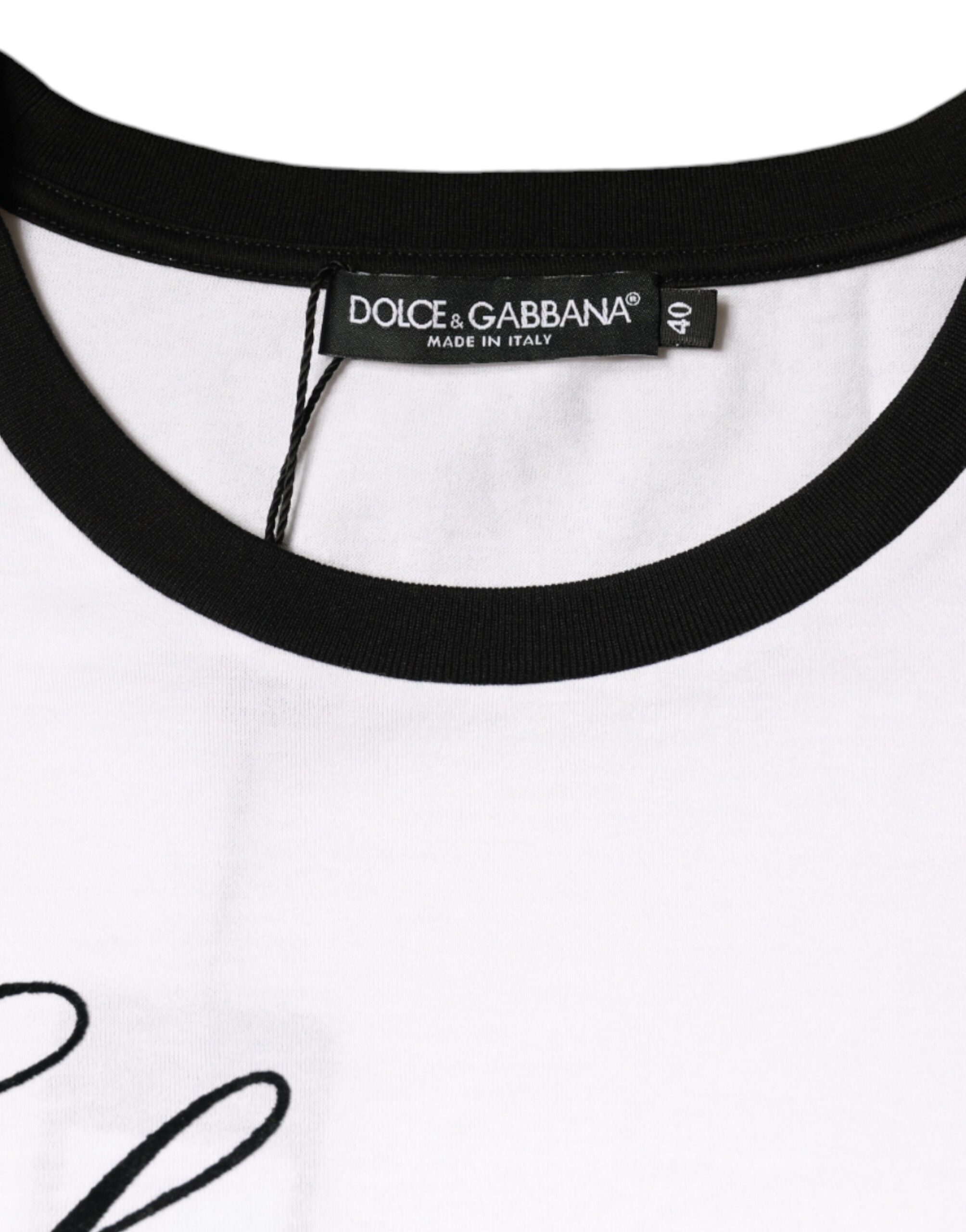 Dolce & Gabbana Weißes Eleganza Print T-Shirt mit kurzen Ärmeln aus Baumwolle – Bild 7
