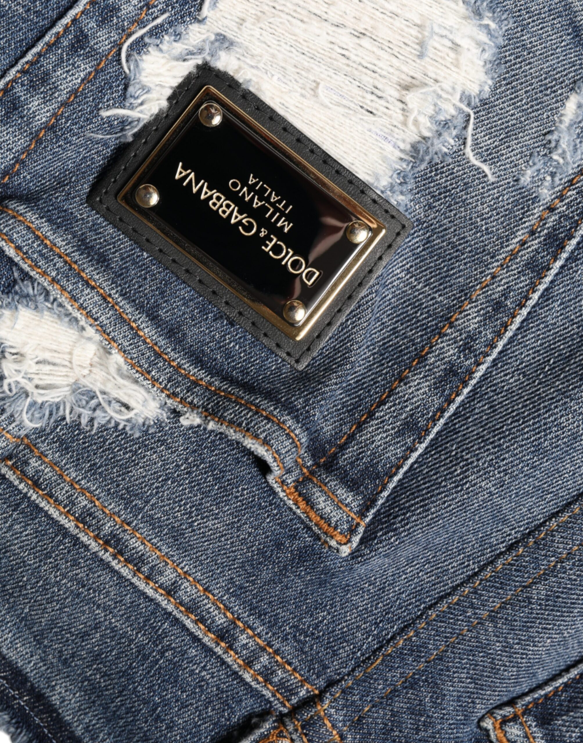 Dolce & Gabbana Blaue Baumwoll-Stretch-Skinny-Jeans mit Fransen – Bild 6