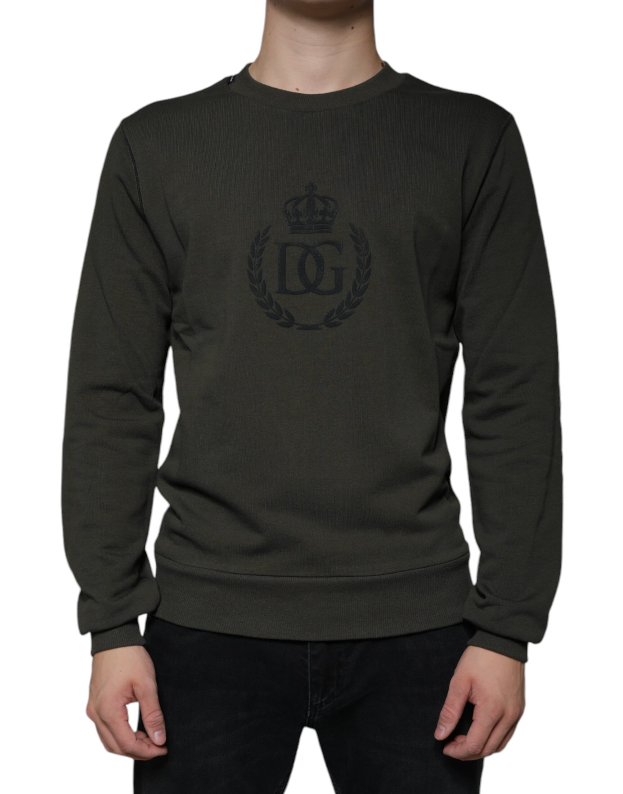 Dolce & Gabbana Armeegrüner DG Crown Rundhals-Pullover – Bild 2
