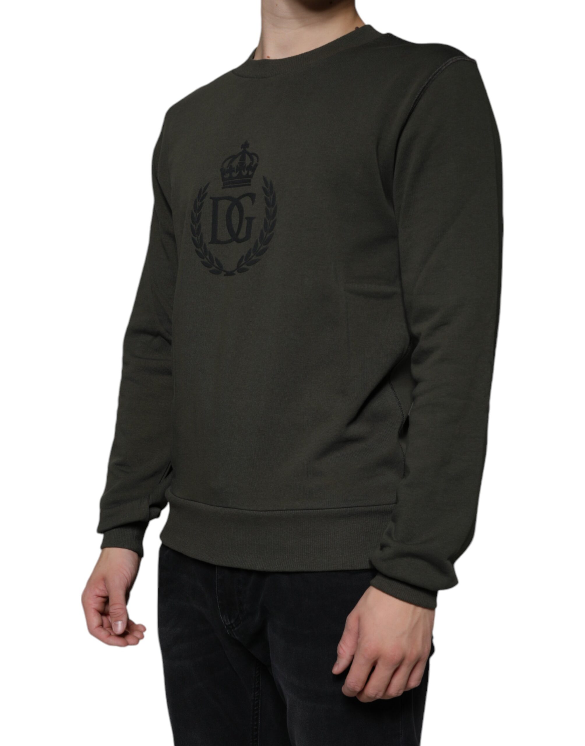 Dolce & Gabbana Armeegrüner DG Crown Rundhals-Pullover – Bild 3