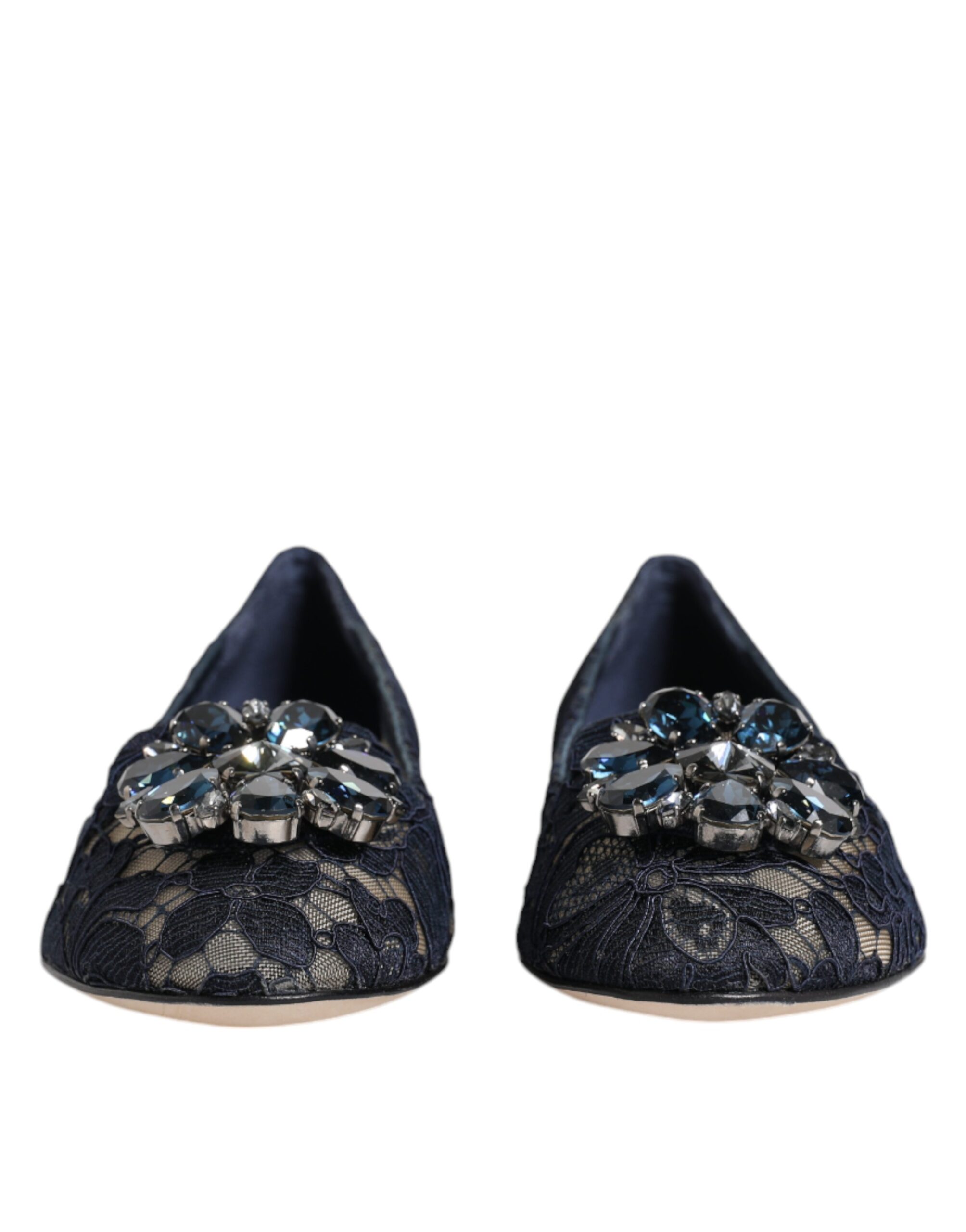 Dolce & Gabbana Blau Taormina Spitze Kristalle Flats Schuhe – Bild 2