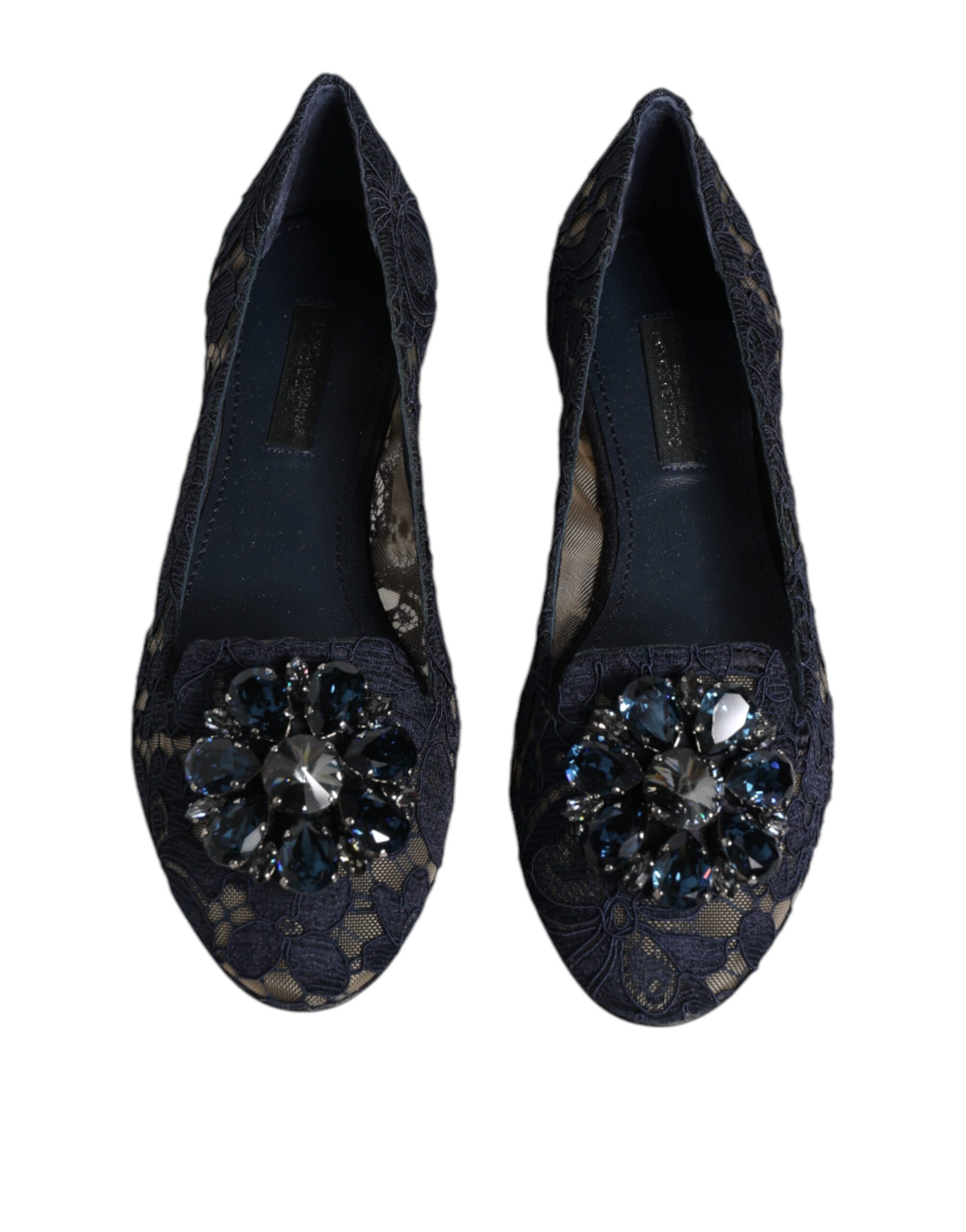 Dolce & Gabbana Blau Taormina Spitze Kristalle Flats Schuhe – Bild 3