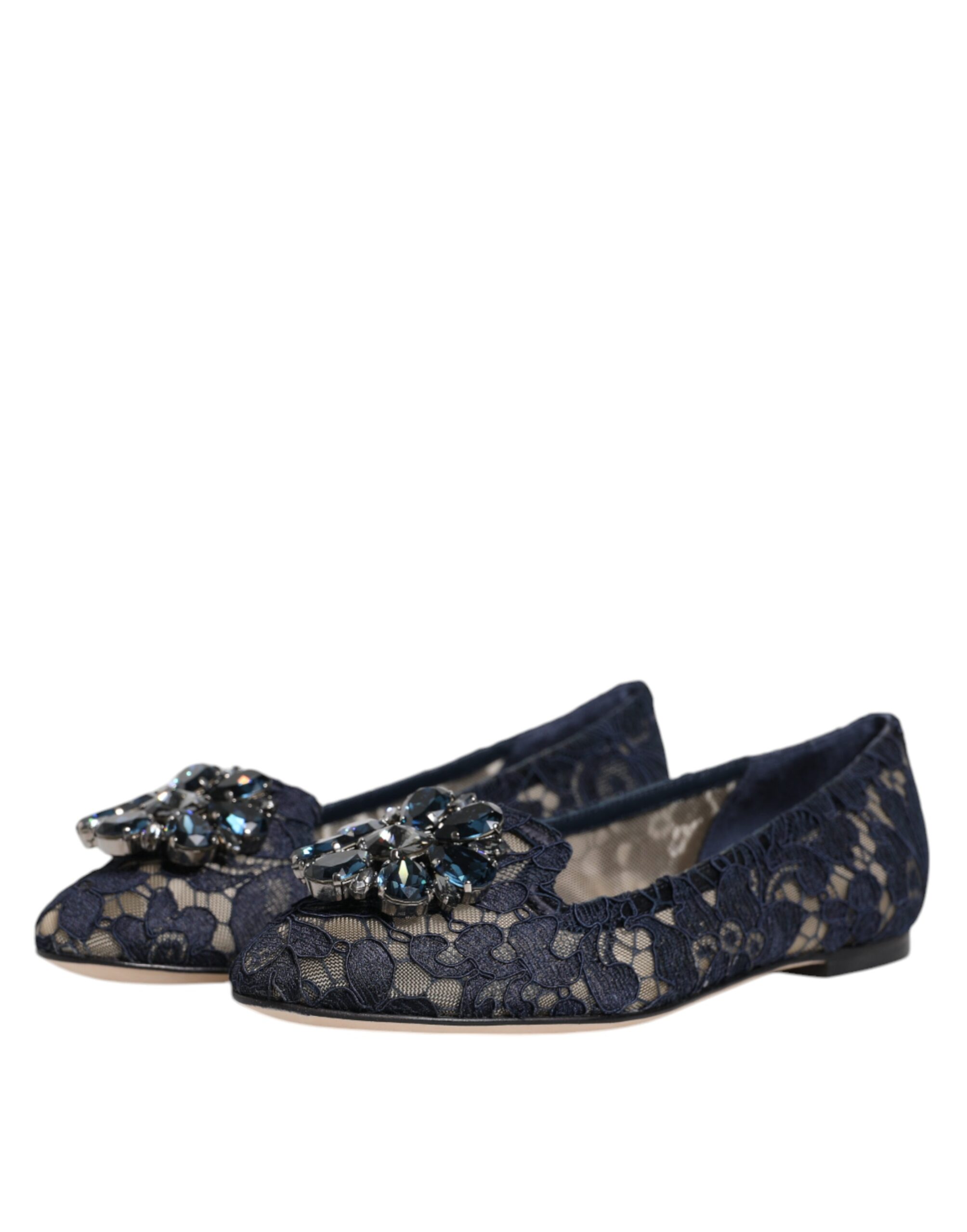 Dolce & Gabbana Blau Taormina Spitze Kristalle Flats Schuhe – Bild 4