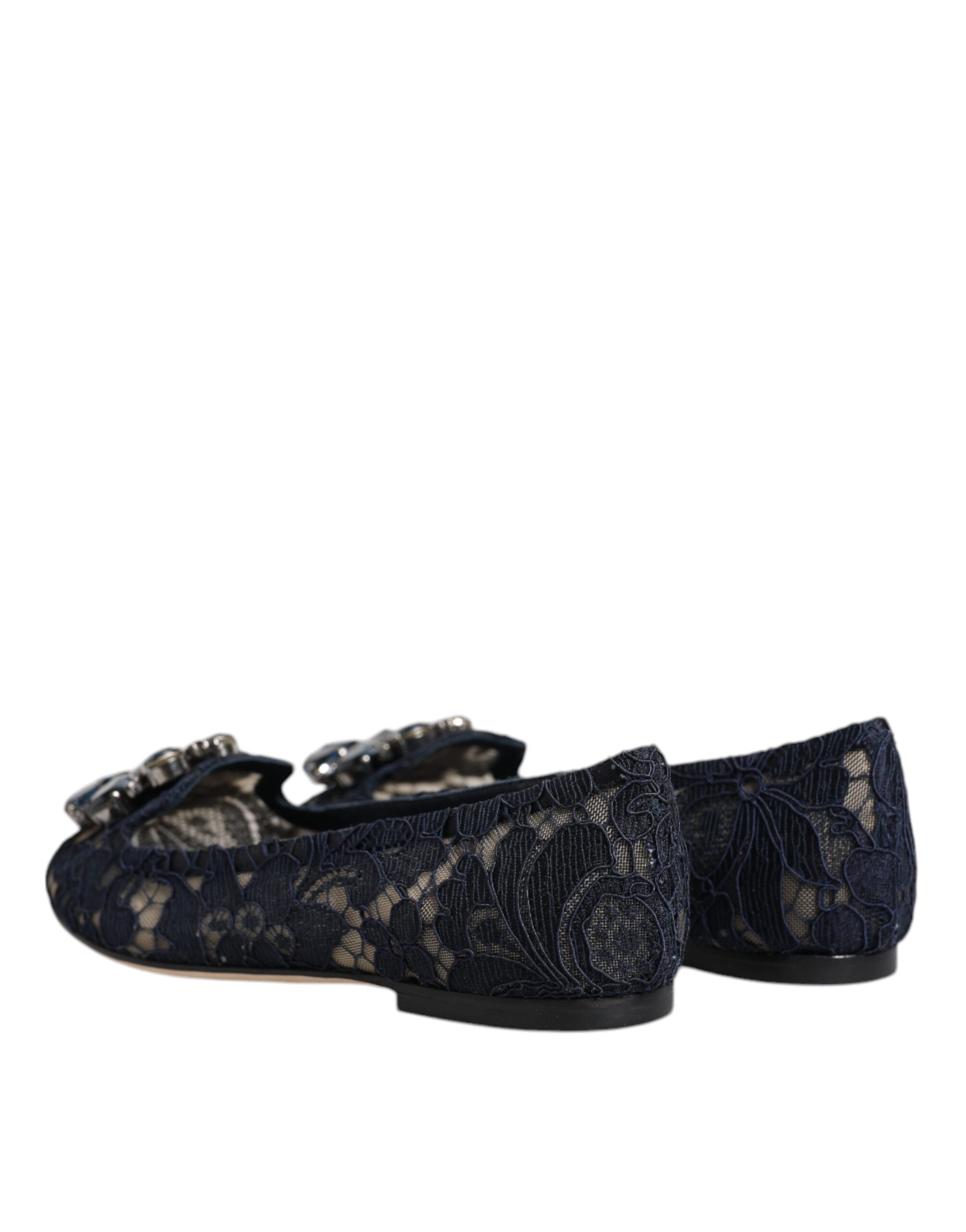 Dolce & Gabbana Blau Taormina Spitze Kristalle Flats Schuhe – Bild 5