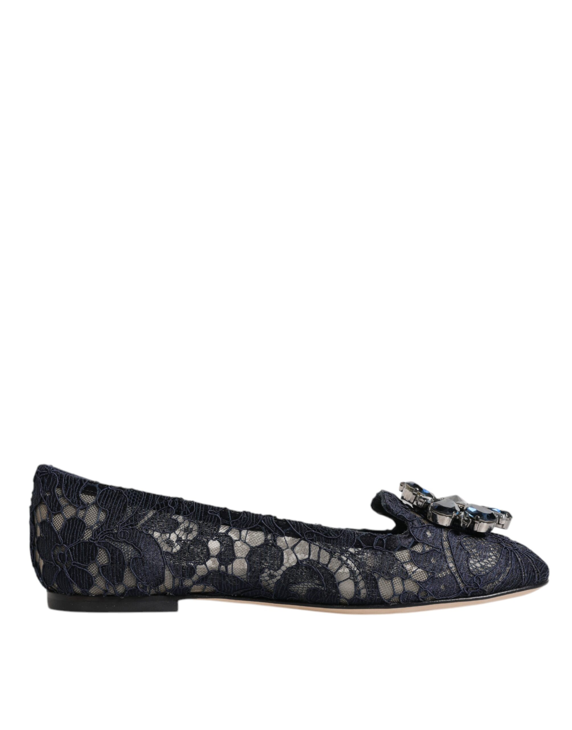 Dolce & Gabbana Blau Taormina Spitze Kristalle Flats Schuhe – Bild 7